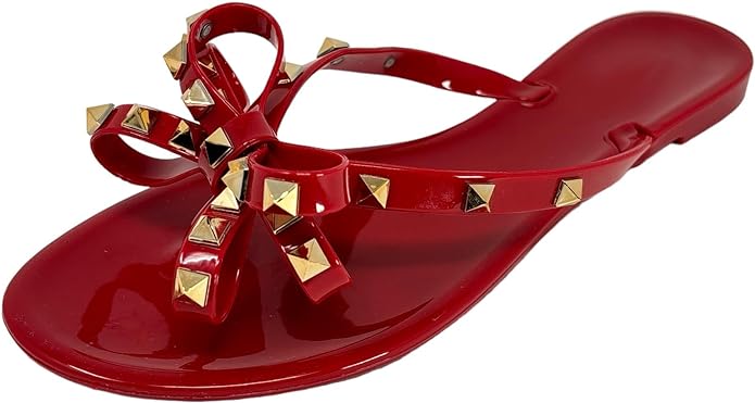 Women&#39;s Classic Studded Jelly Flip Flops with bow