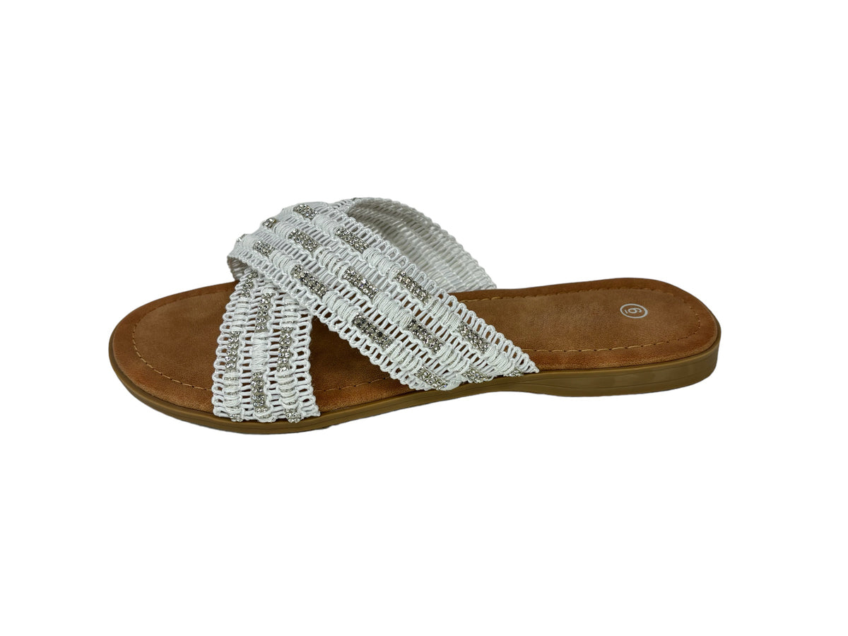 Women&#39;s Rhinestone Cross Strap Slide Sandals