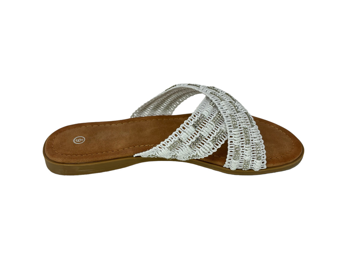 Women&#39;s Rhinestone Cross Strap Slide Sandals