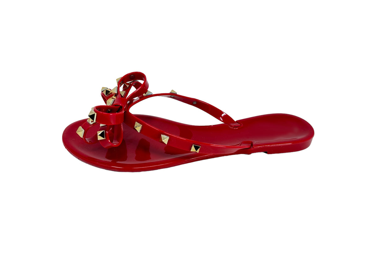 Women&#39;s Classic Studded Jelly Flip Flops with bow