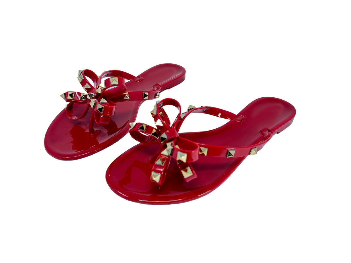 Women&#39;s Classic Studded Jelly Flip Flops with bow