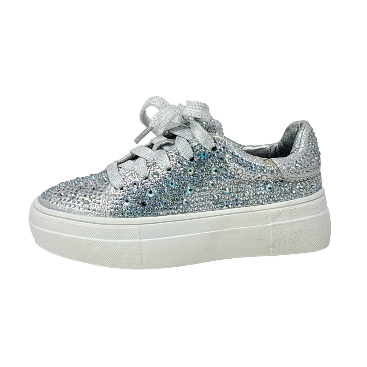 Little Girl&#39;s Rhinestone lace up tennis shoe dance shoes flat shoes Silver shoes lace up shoes rhinestone shoes for kids sneakers and toddler sneakers Bling shoes for kids