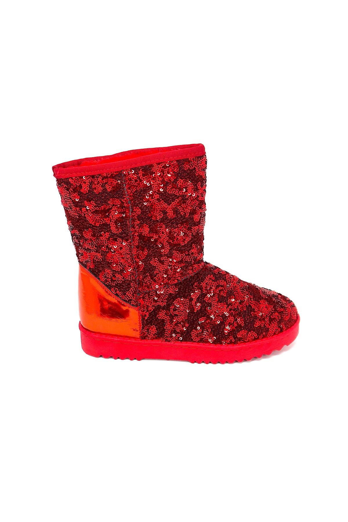 Bling Women&#39;s Sequin Faux Fur Shearling Boots Red