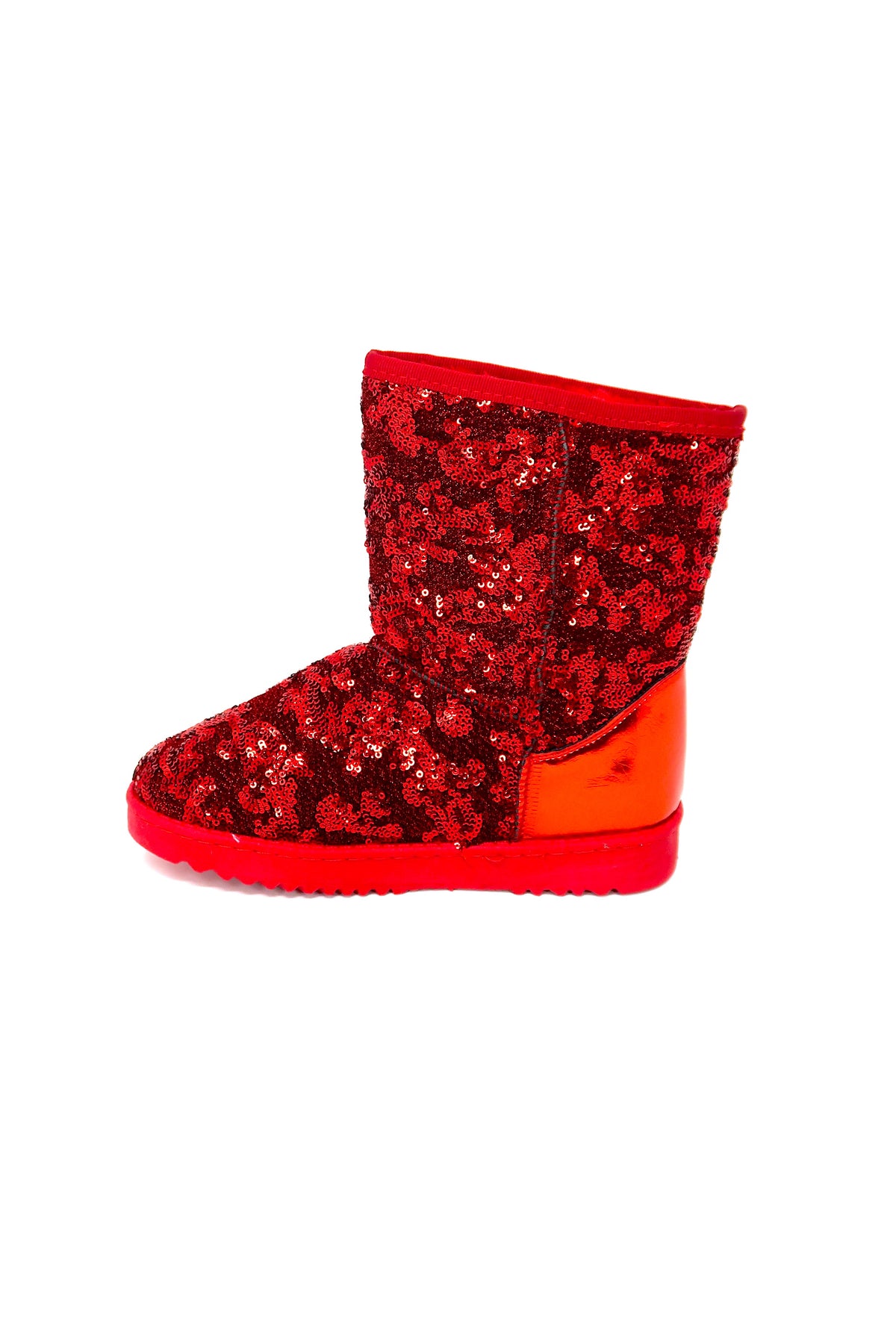 Bling Women&#39;s Sequin Faux Fur Shearling Boots Red