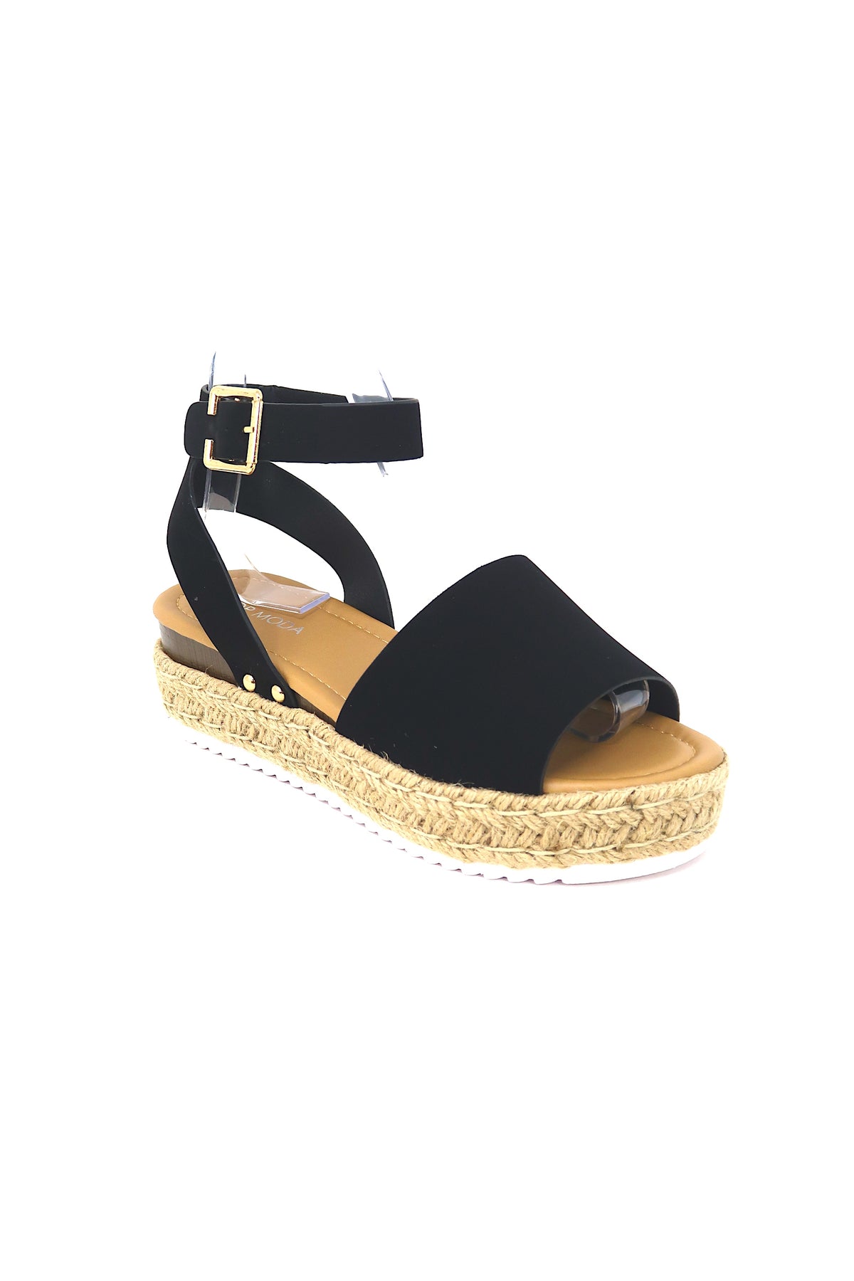 Women&#39;s Open Toe Buckle Ankle Strap Platform Espadrille Sandals Black