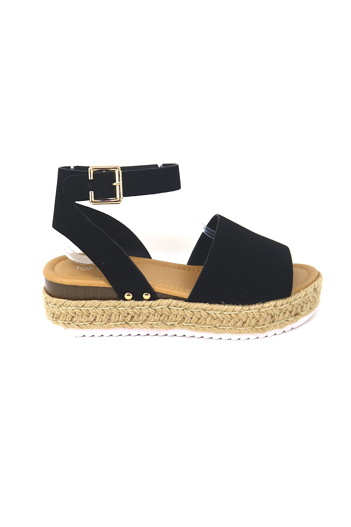 Women&#39;s Open Toe Buckle Ankle Strap Platform Espadrille Sandals Black