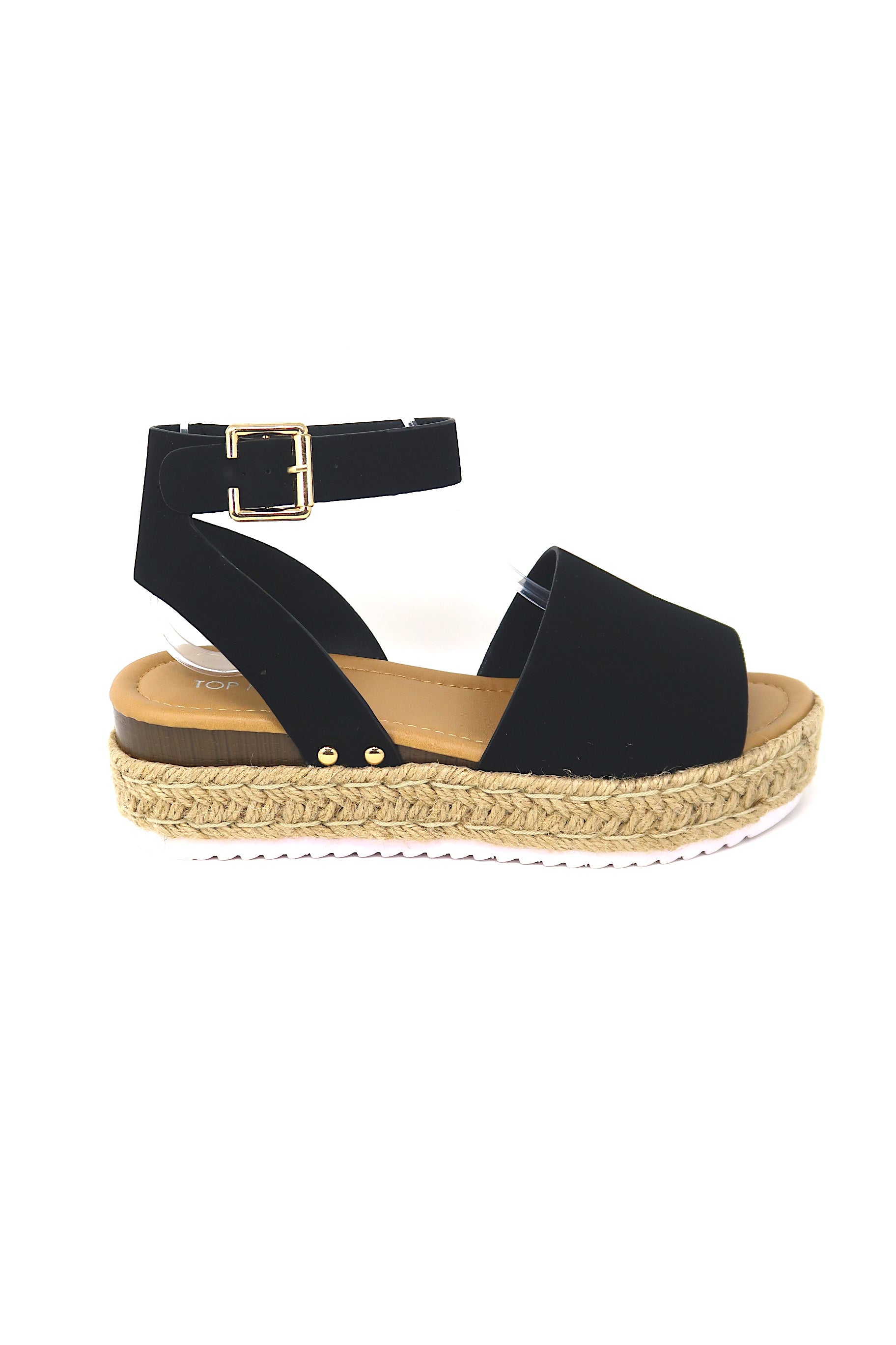 Women's Open Toe Buckle Ankle Strap Platform Espadrille Sandals Black