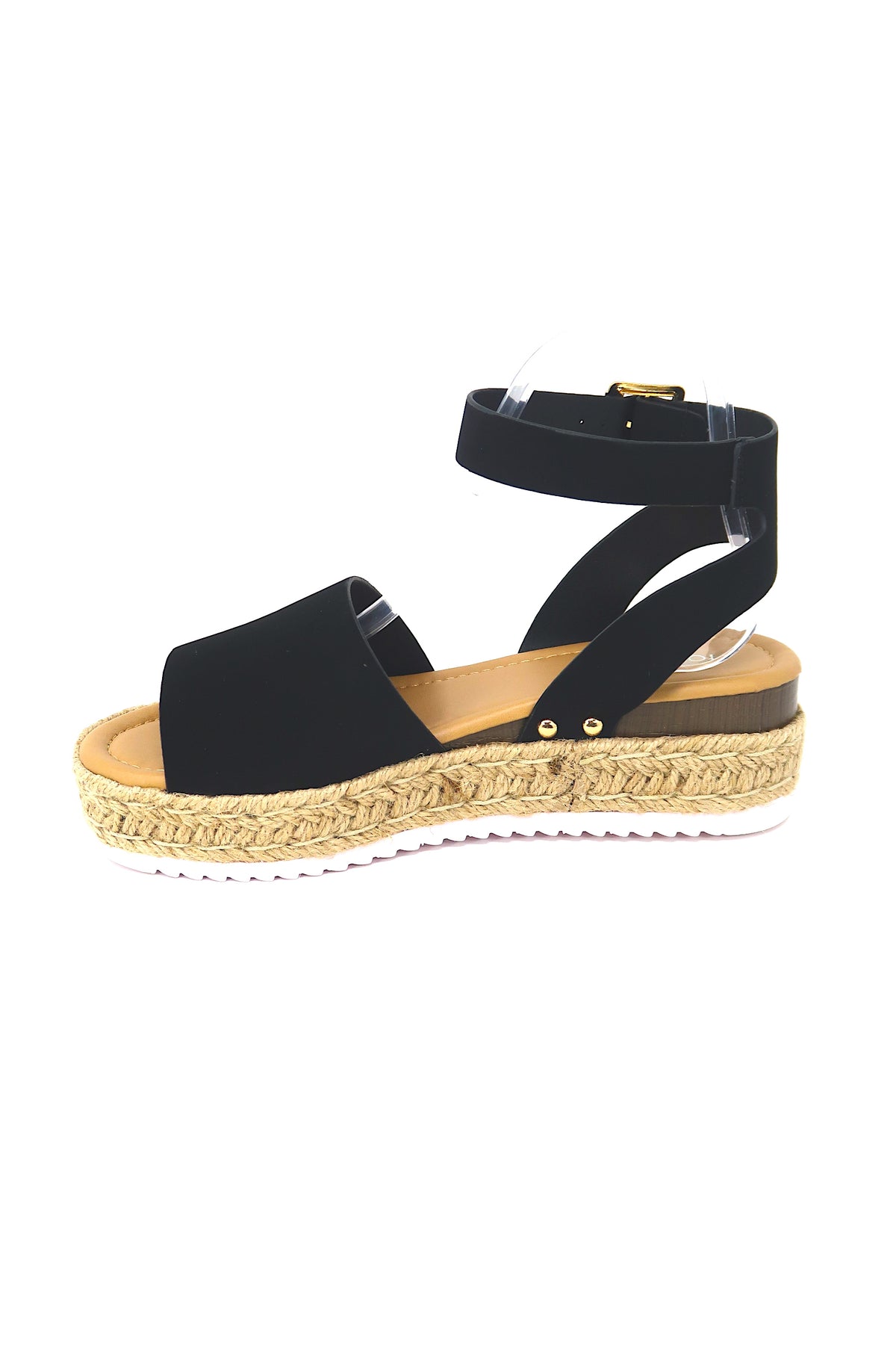 Women&#39;s Open Toe Buckle Ankle Strap Platform Espadrille Sandals Black