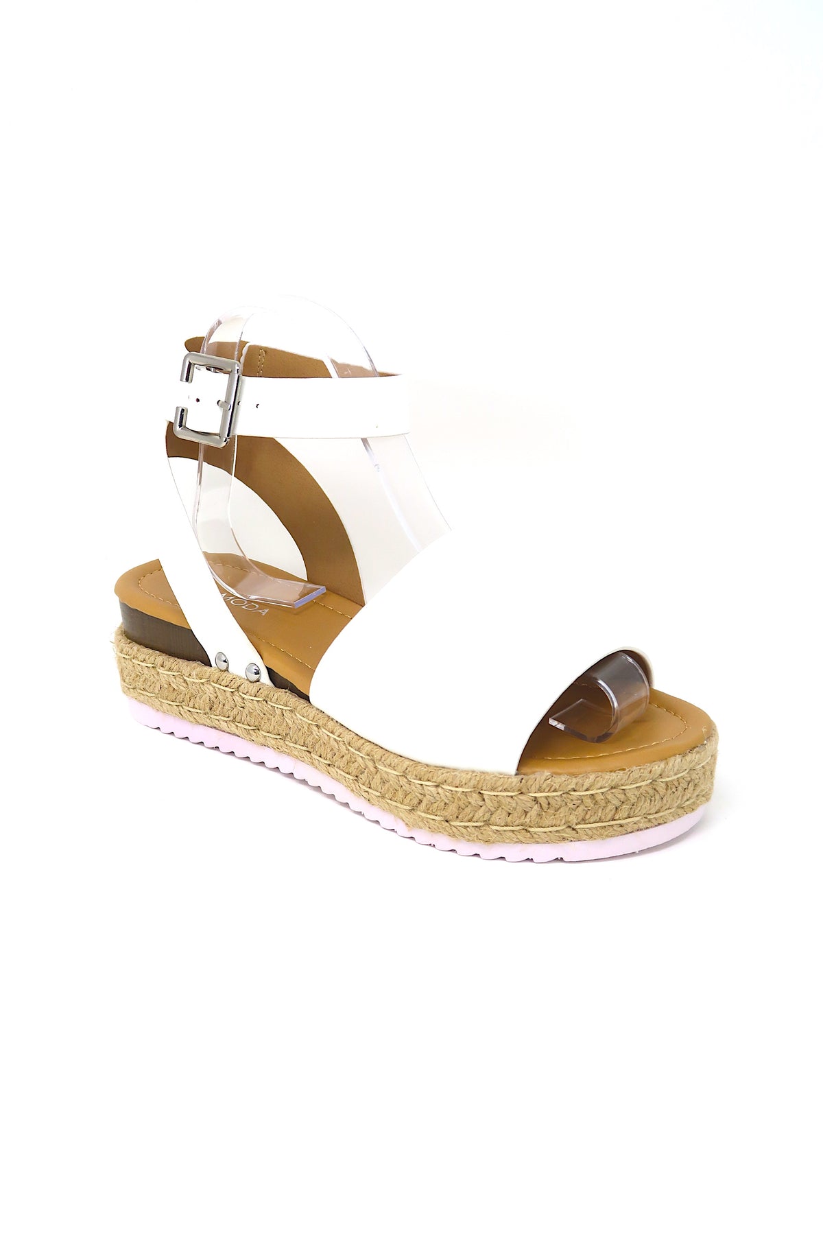 Women&#39;s Open Toe Buckle Ankle Strap Platform Espadrille Sandals White