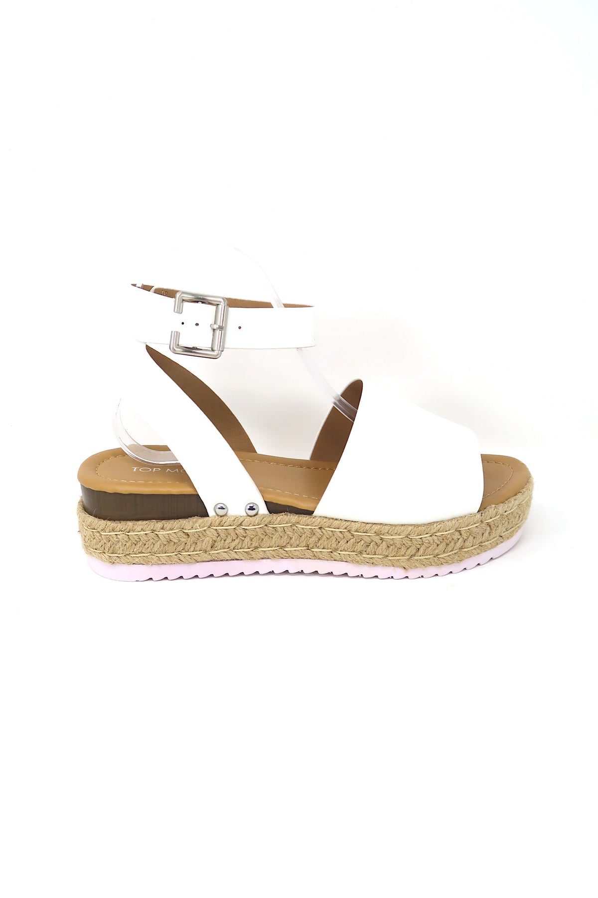 Women&#39;s Open Toe Buckle Ankle Strap Platform Espadrille Sandals White