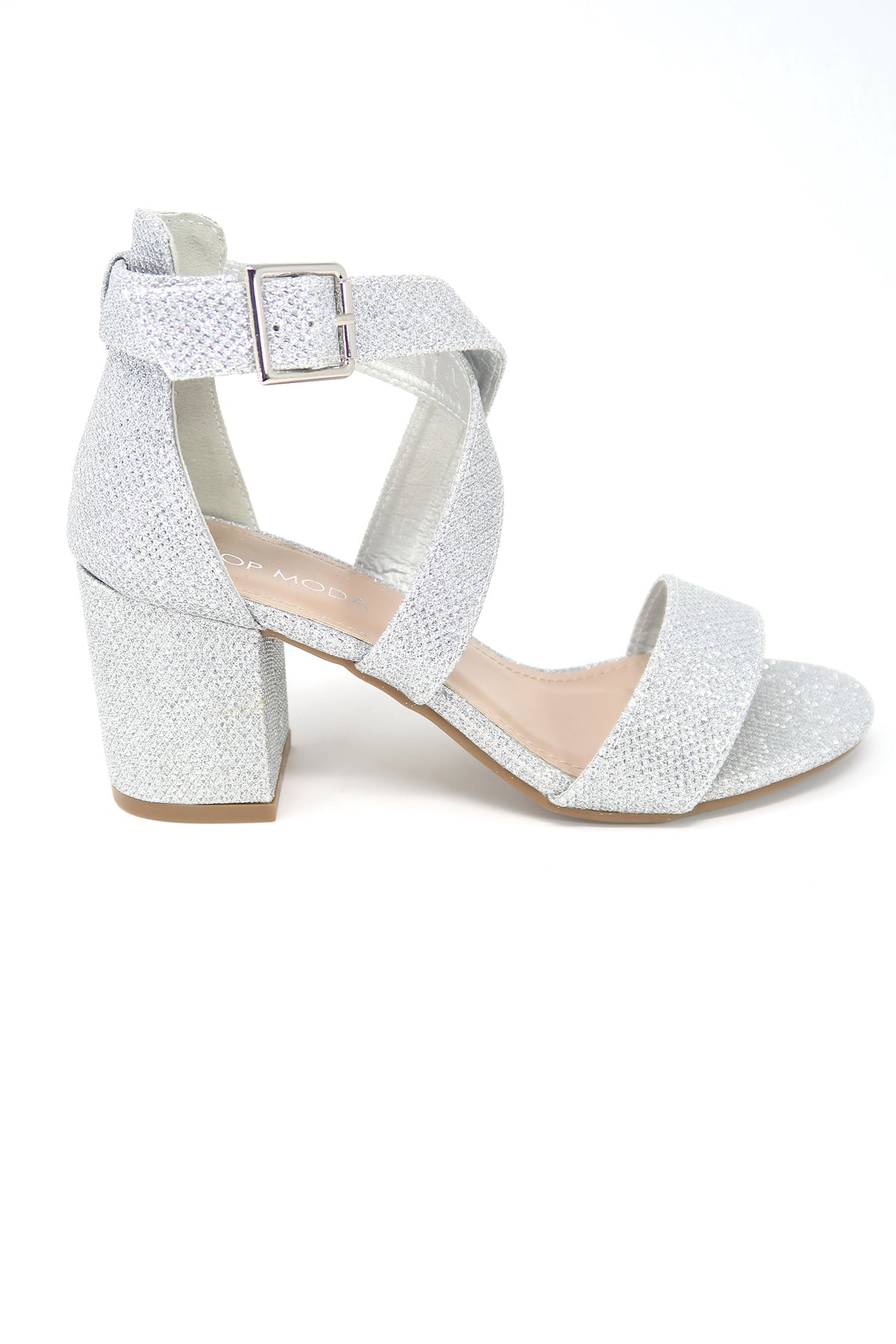 Top Moda High Heel Ankle Strap Open Toe Sandals Silver