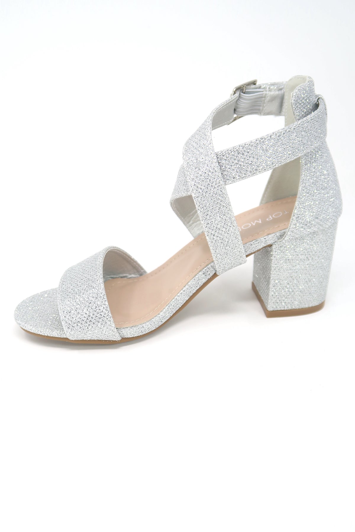 Top Moda High Heel Ankle Strap Open Toe Sandals Silver