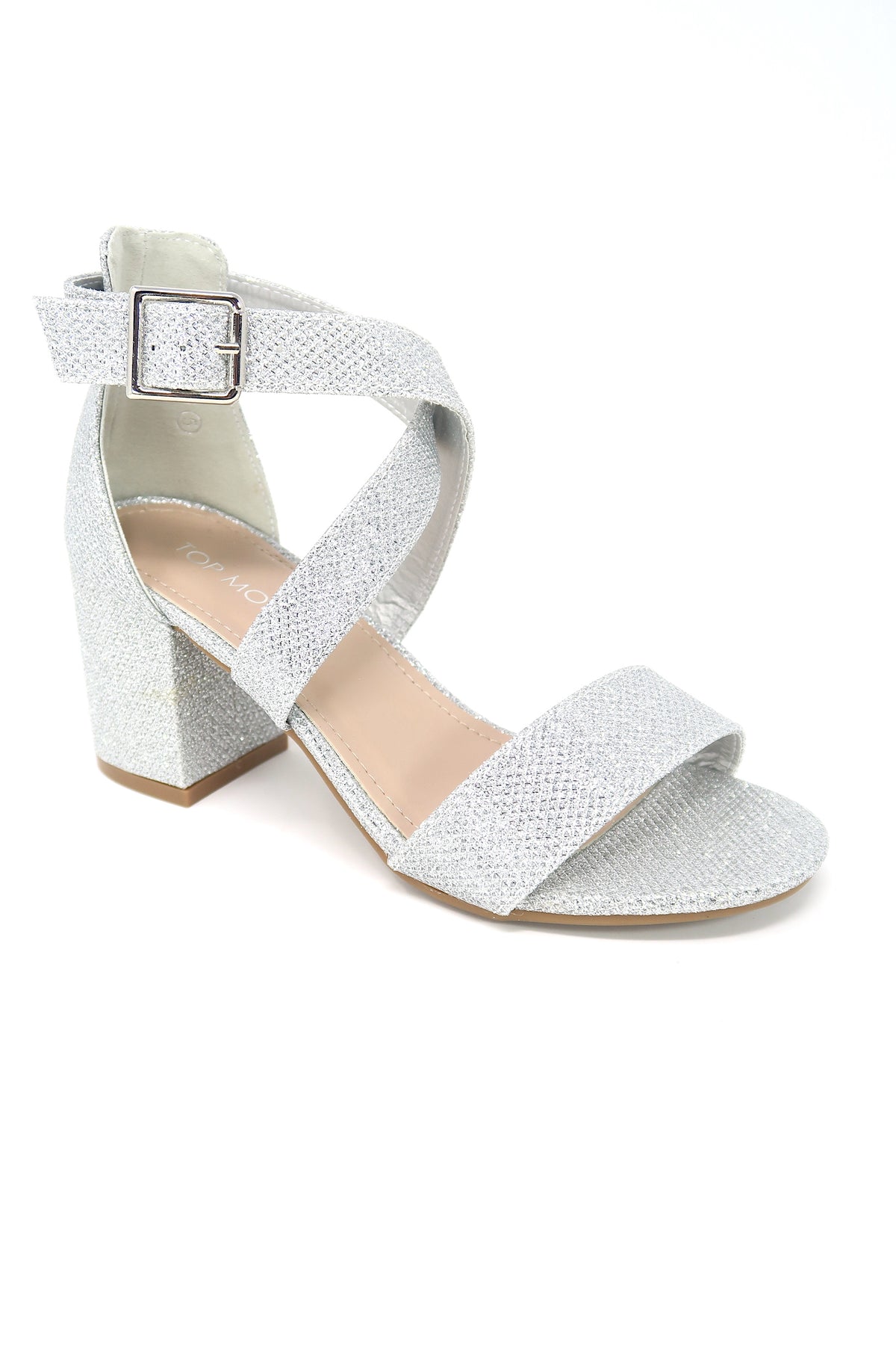 Top Moda High Heel Ankle Strap Open Toe Sandals Silver