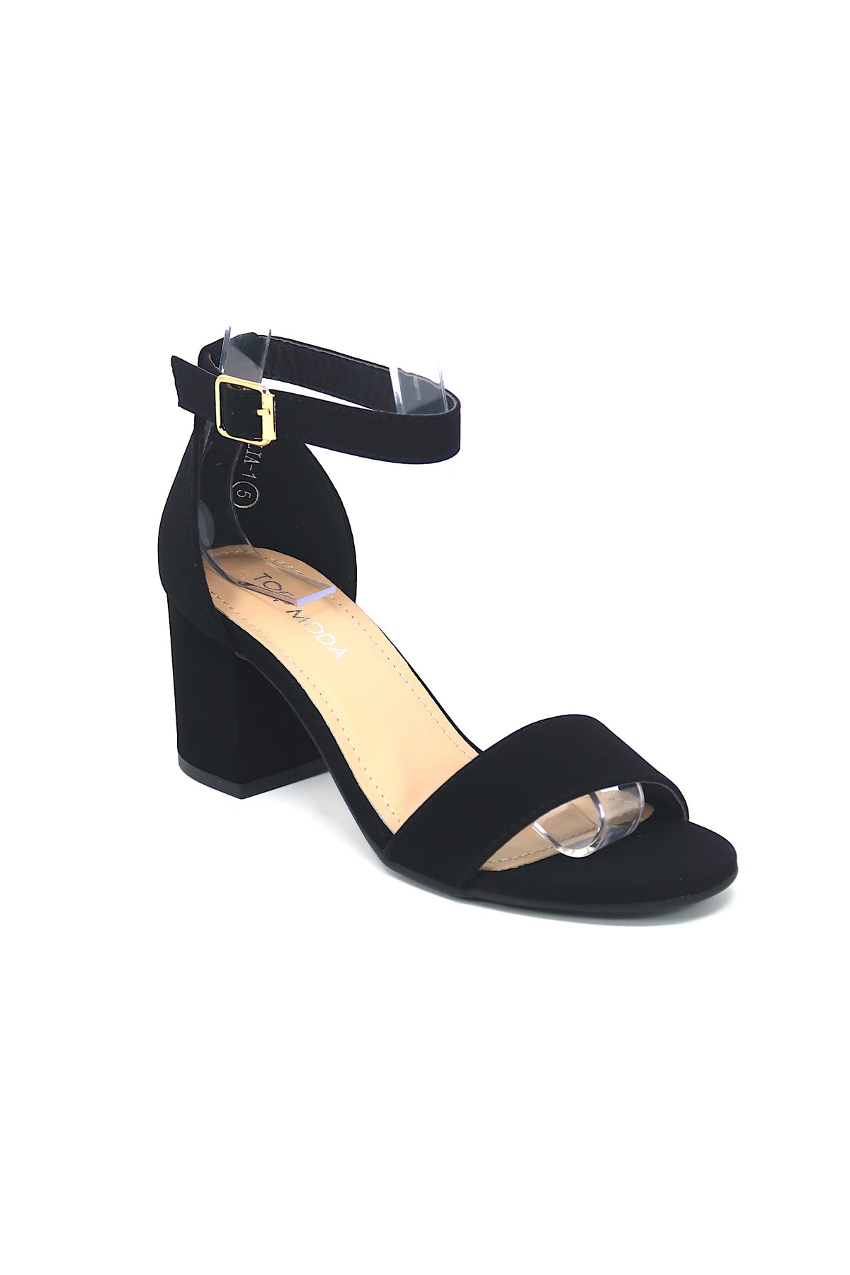 Women&#39;s Classic Low Block Heel Pumps With Ankle strap And Buckle Black