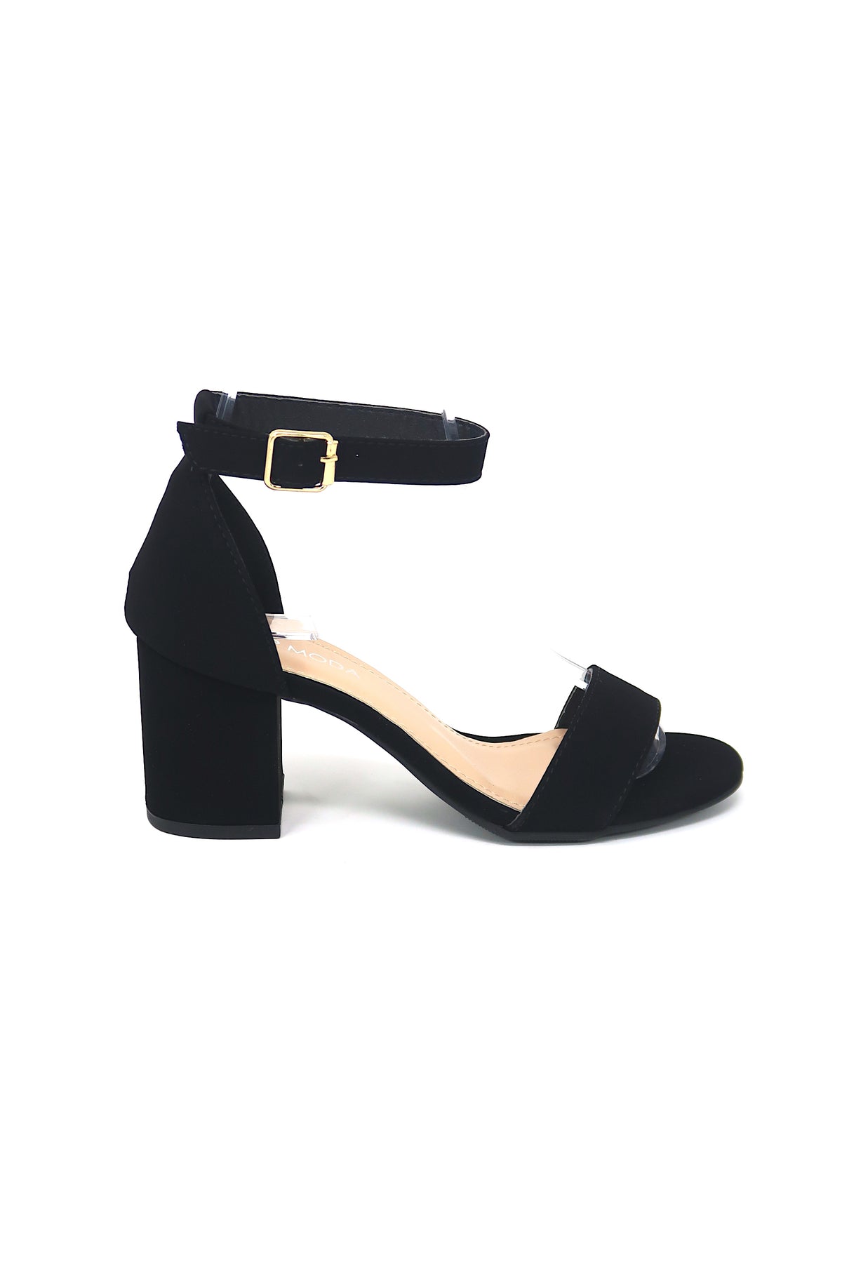 Women&#39;s Classic Low Block Heel Pumps With Ankle strap And Buckle Black