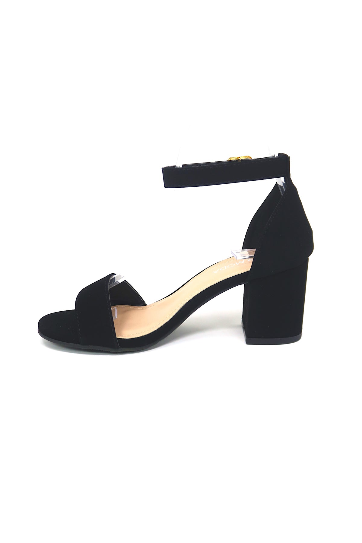 Women&#39;s Classic Low Block Heel Pumps With Ankle strap And Buckle Black