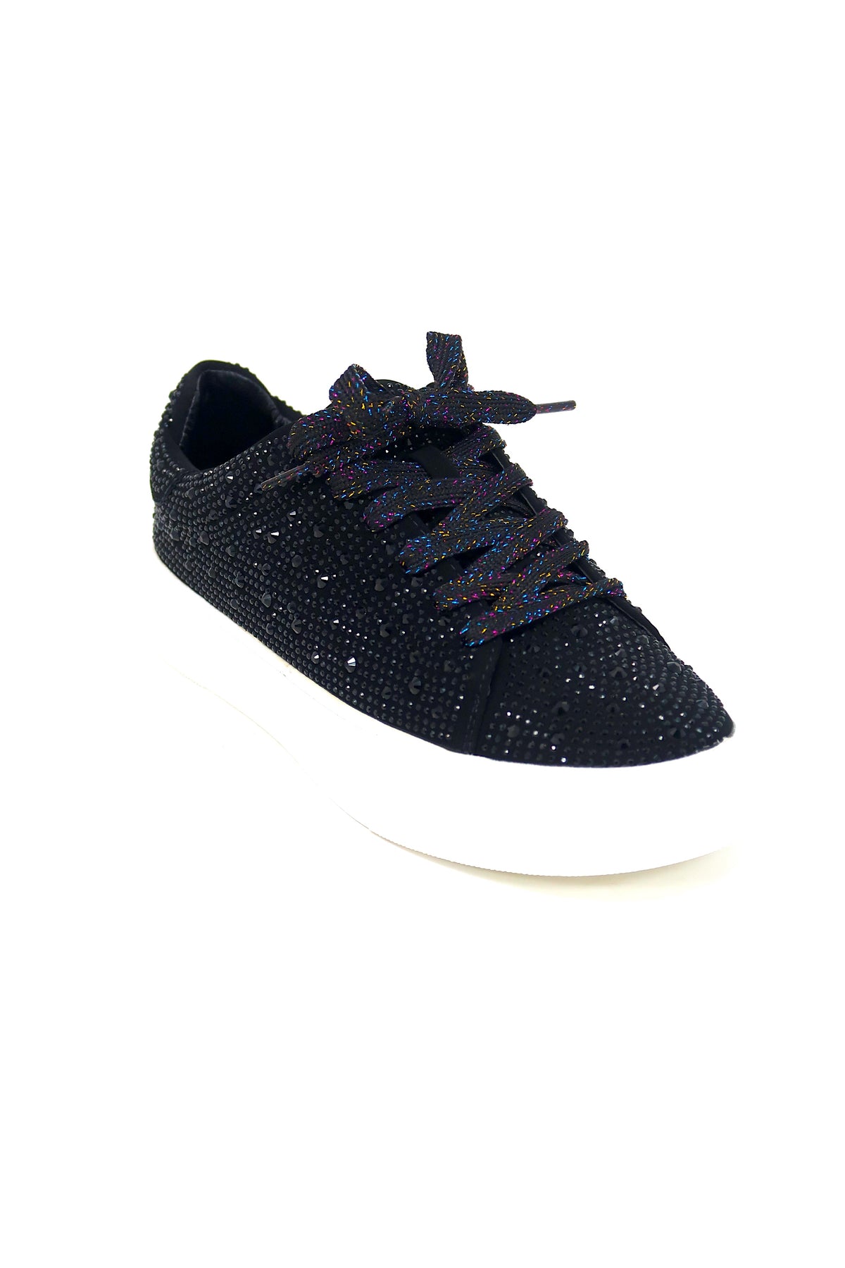 Women&#39;s Rhinestone Flat Bling Sneakers Black black sparkle shoes