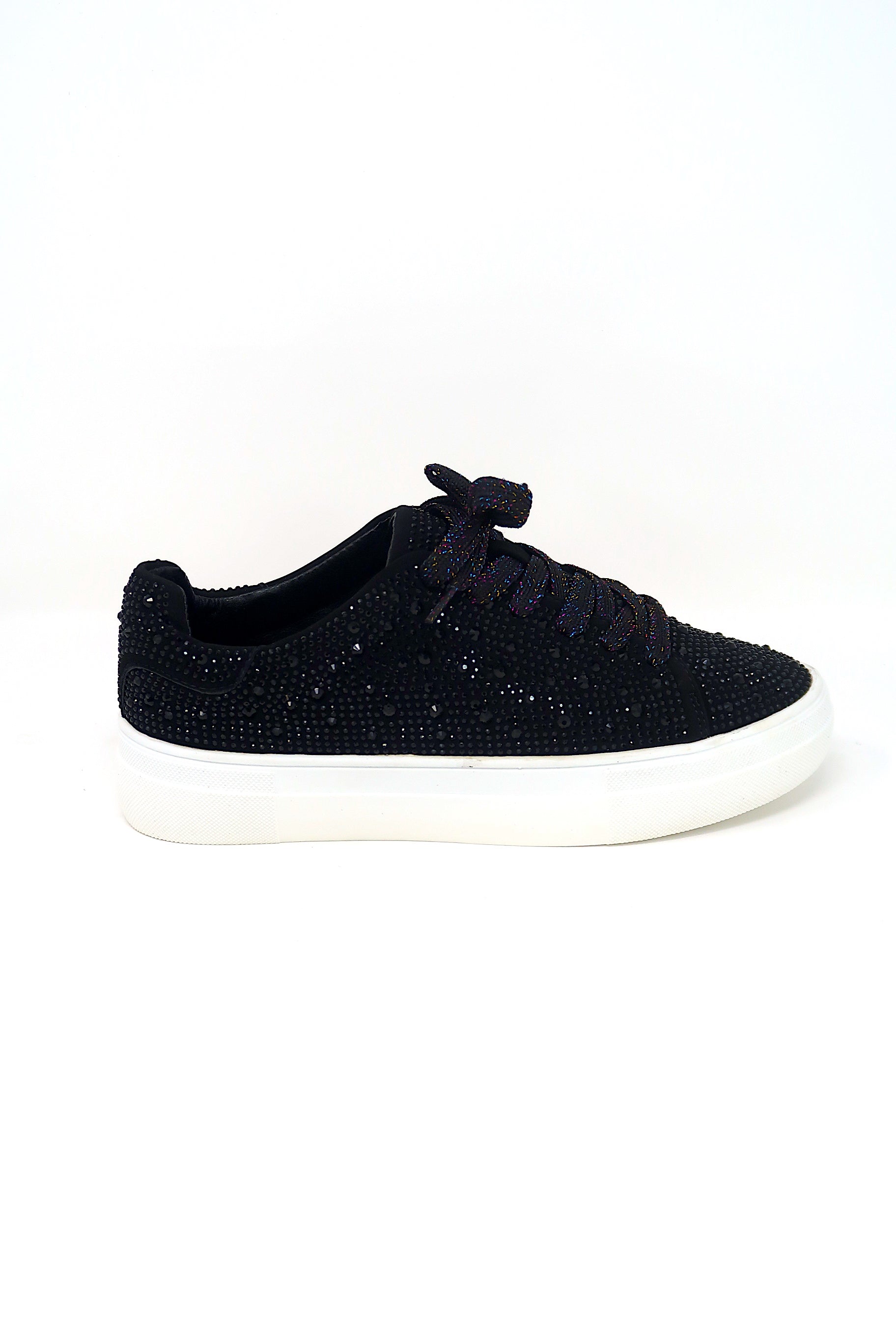 Women's Rhinestone Flat Bling Sneakers Black black sparkle shoes