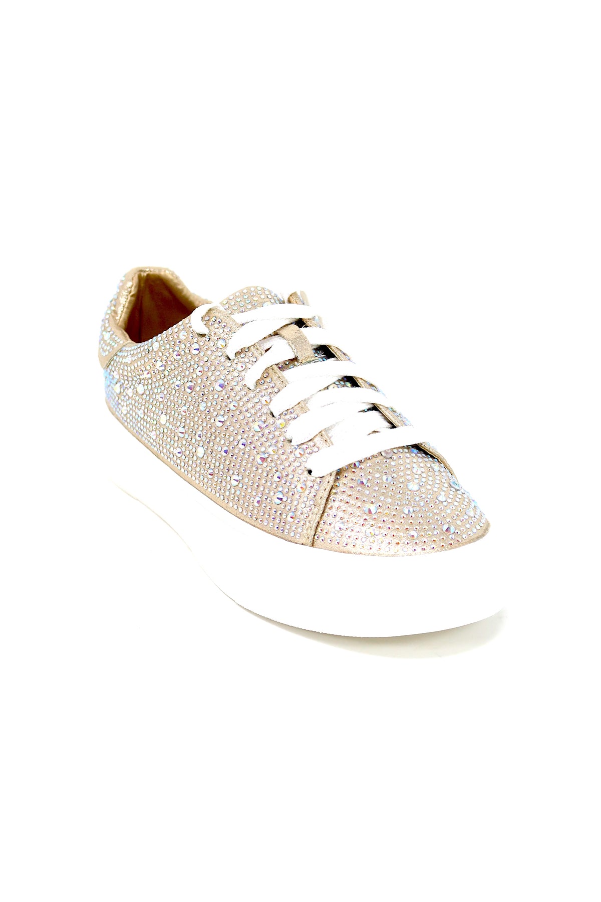 Women&#39;s Rhinestone Flat Bling Sneakers Champagne