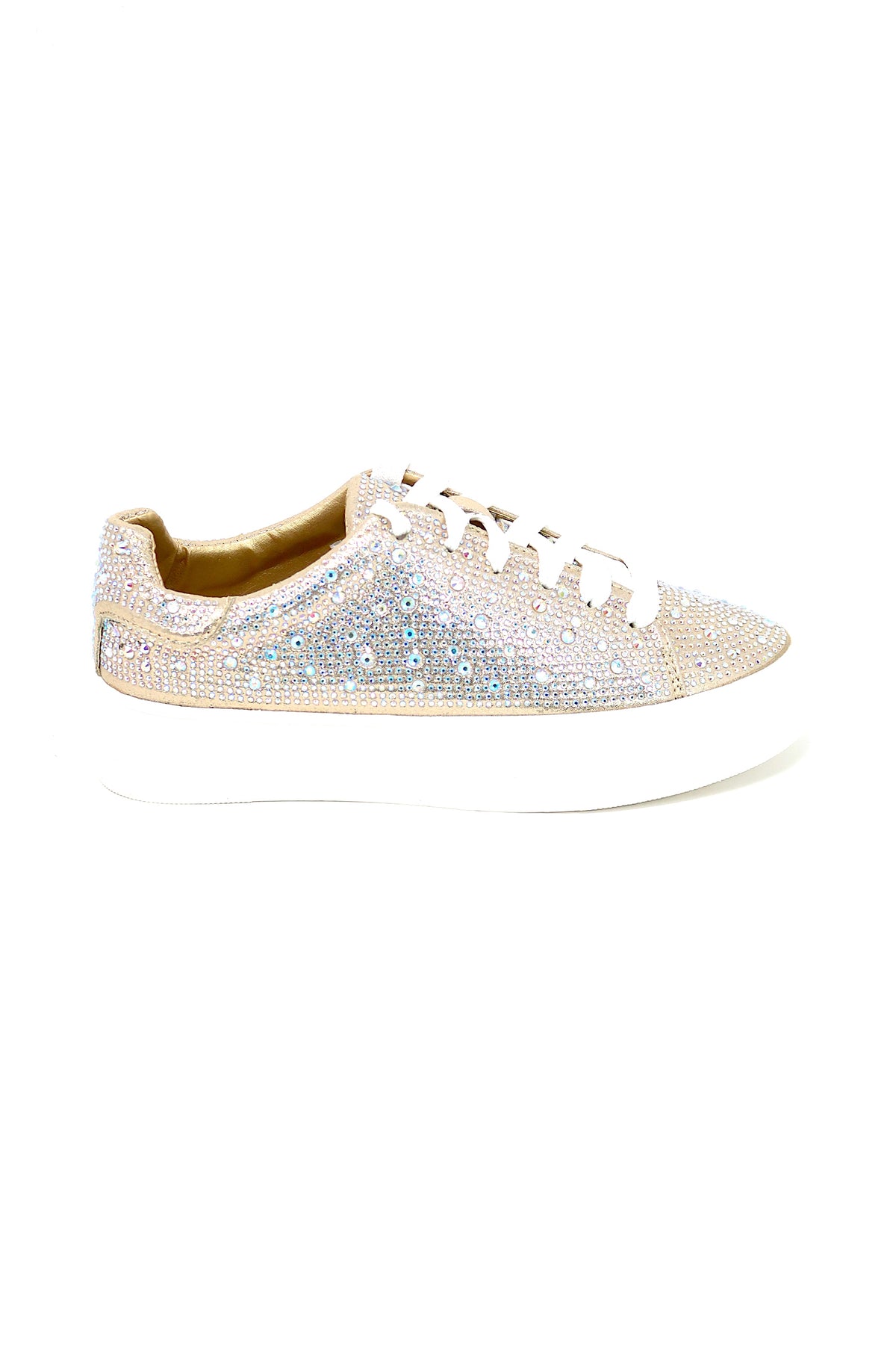 Women&#39;s Rhinestone Flat Bling Sneakers Champagne