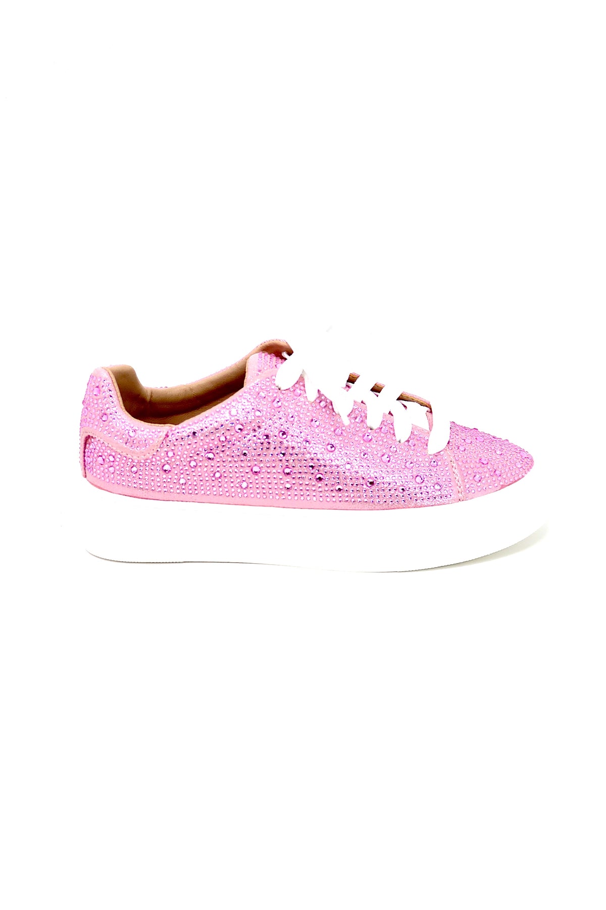 Women&#39;s Rhinestone Flat Bling Sneakers Pink