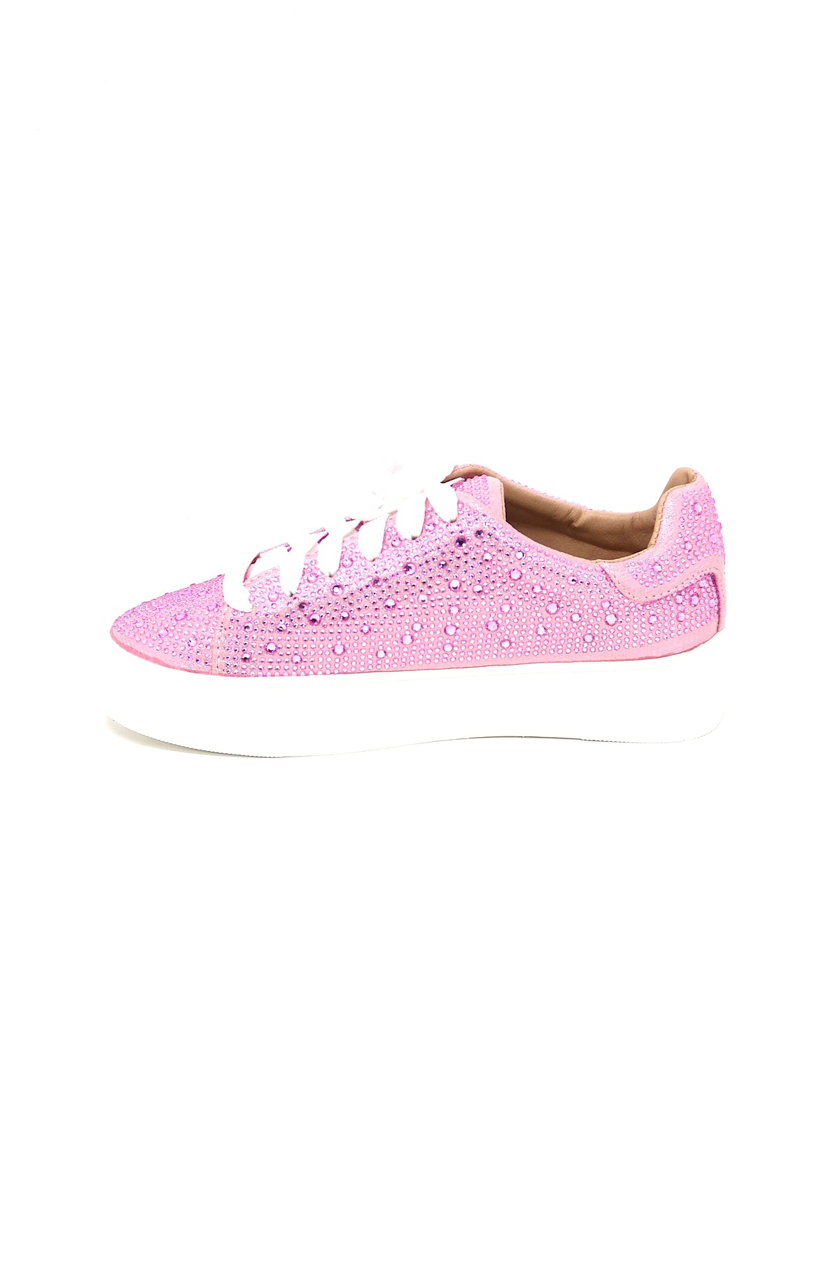 Women&#39;s Rhinestone Flat Bling Sneakers Pink