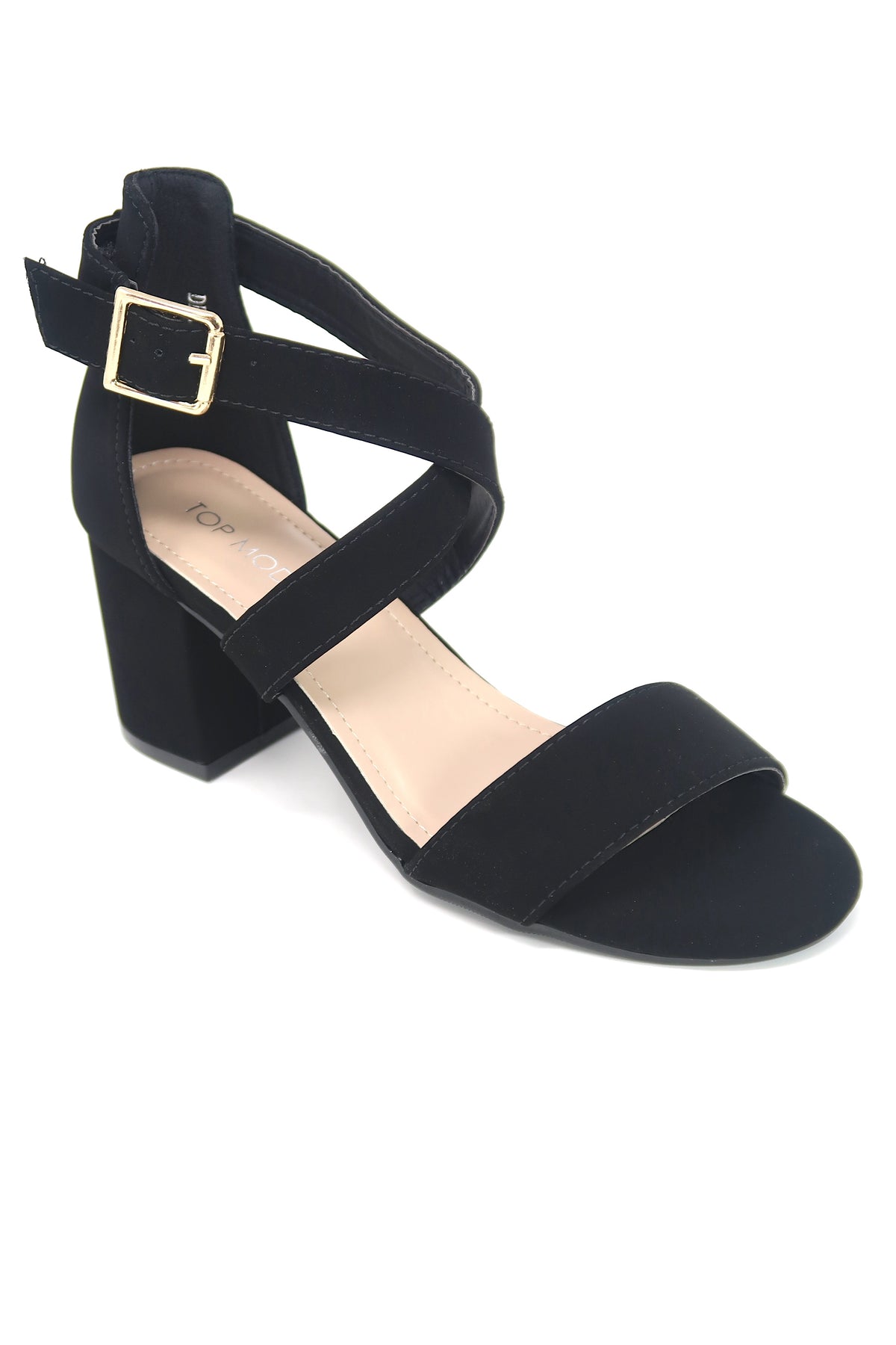 Women&#39;s High Heel Ankle Strap Open Toe Sandals black faux suede cross strap with buckle