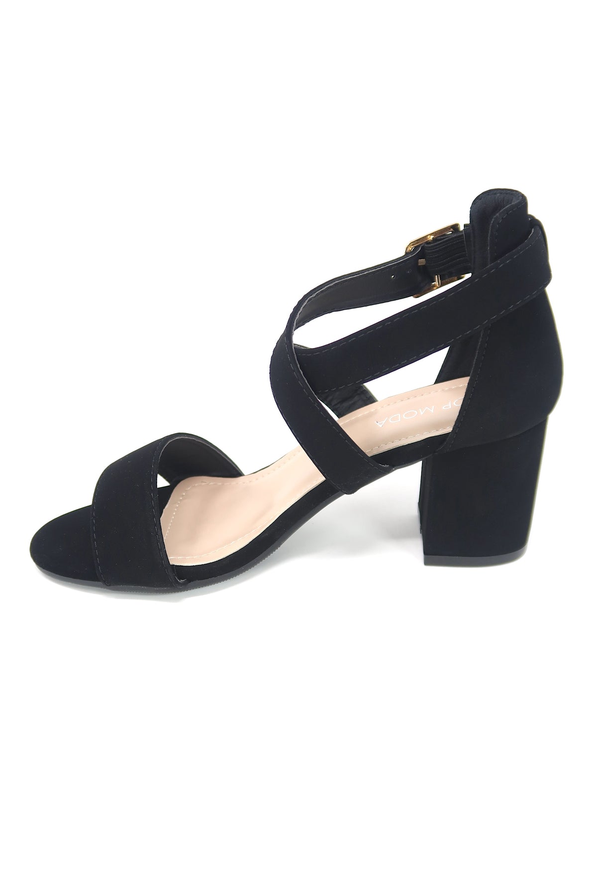 Women&#39;s High Heel Ankle Strap Open Toe Sandals black faux suede cross strap with buckle