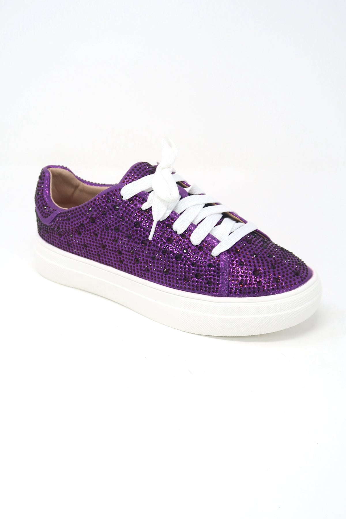 Women&#39;s Rhinestone Flat Bling Sneakers Purple