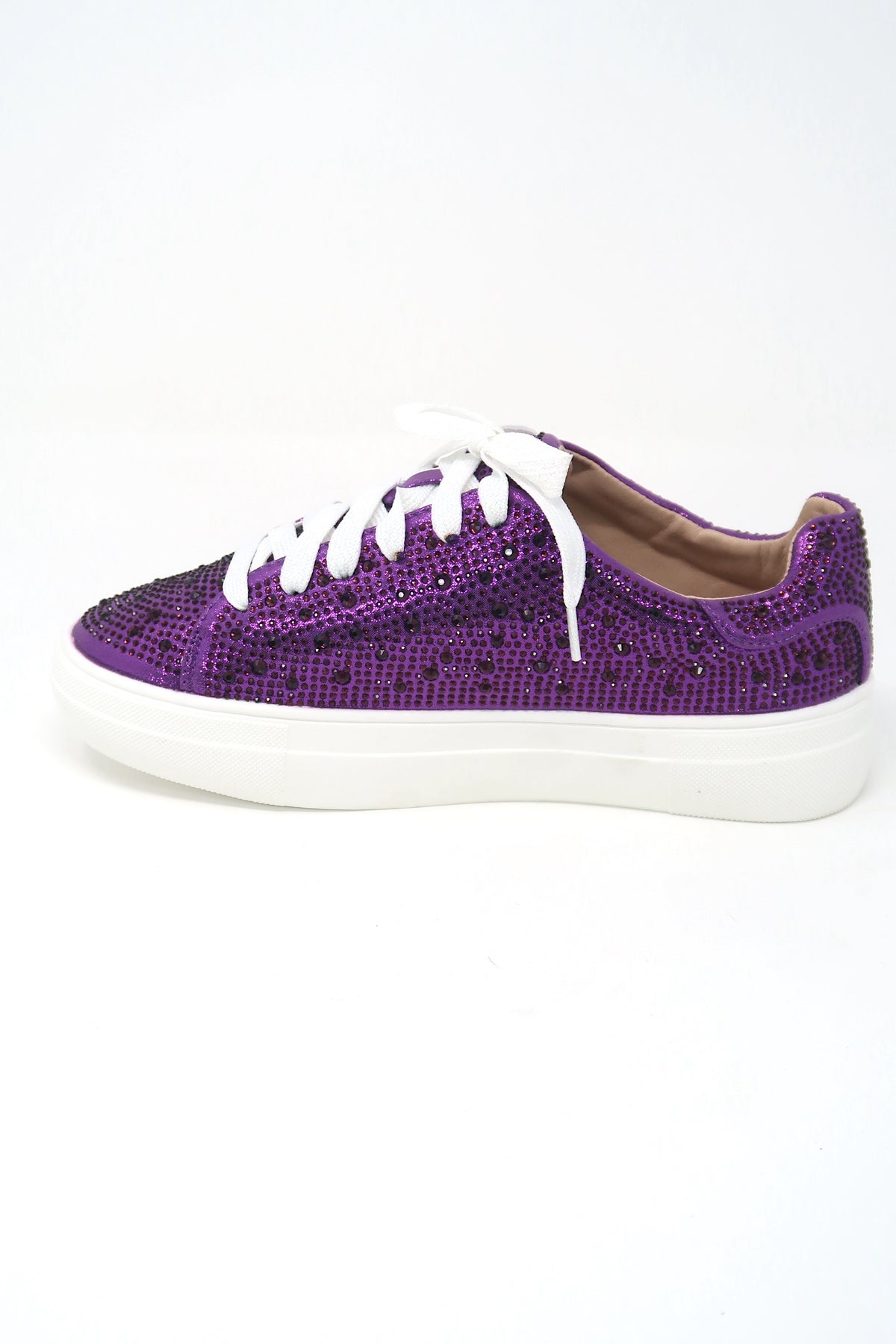 Women&#39;s Rhinestone Flat Bling Sneakers Purple