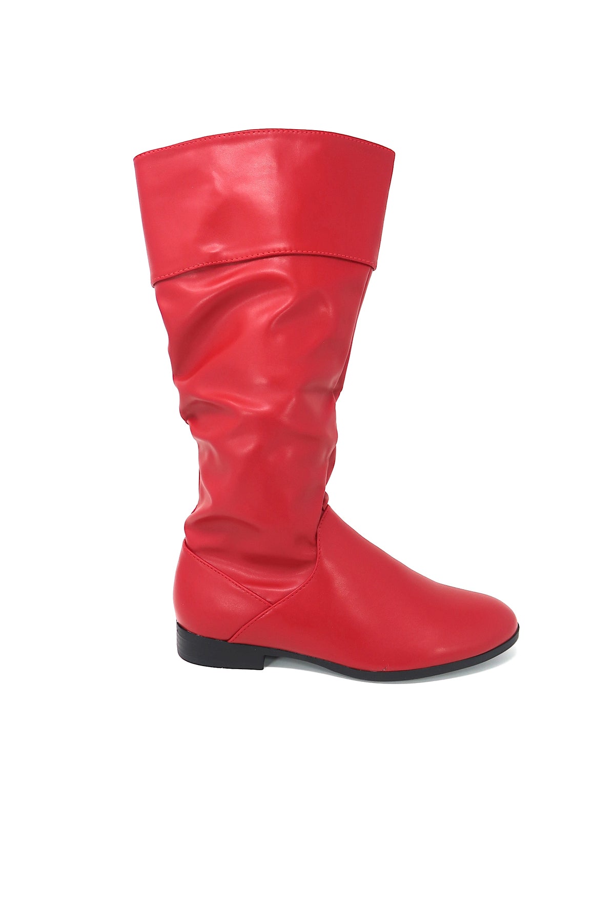 Women&#39;s Knee High Slouch Boots With Zipper Red