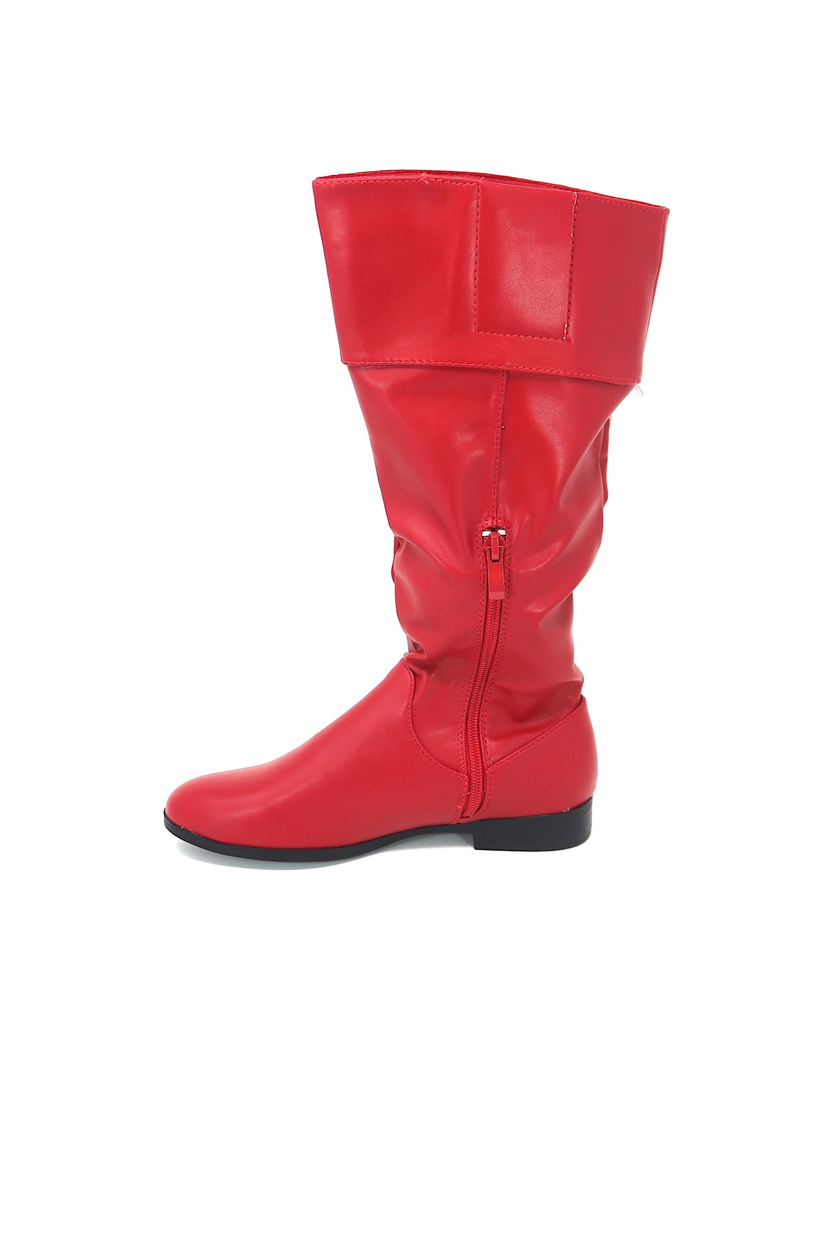 Women&#39;s Knee High Slouch Boots With Zipper Red