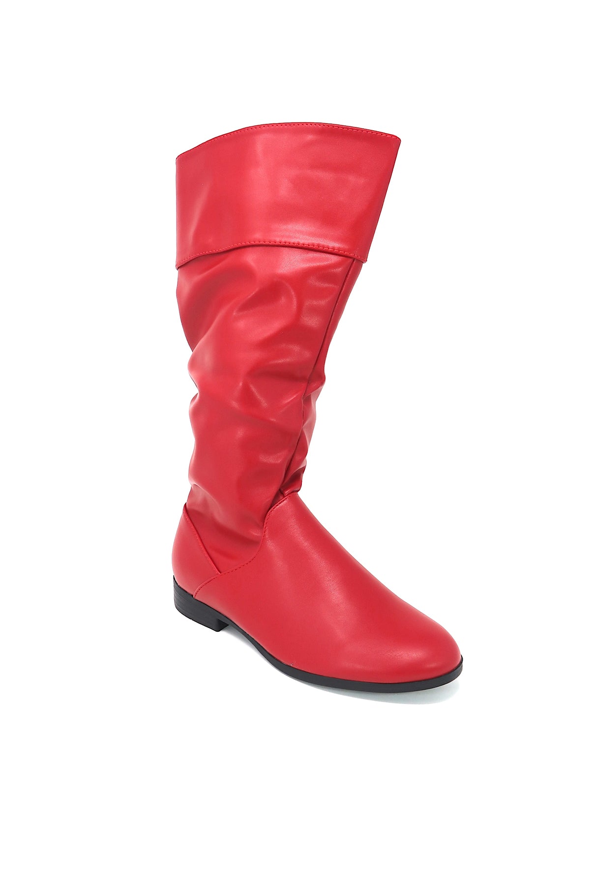 Women&#39;s Knee High Slouch Boots With Zipper Red