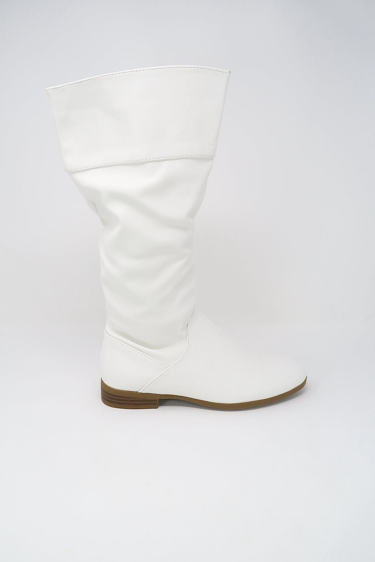 Women&#39;s Knee High Slouch Boots With Zipper White 