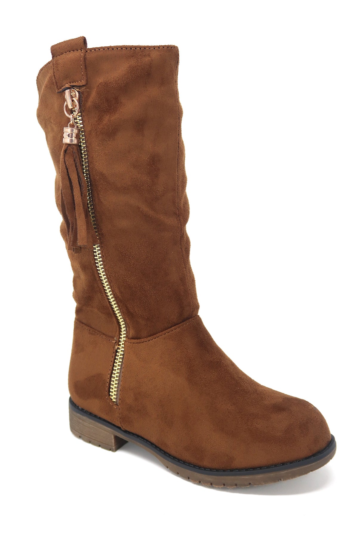 Little Girl&#39;s Zip up Riding Boots Fringe Accent Chestnut