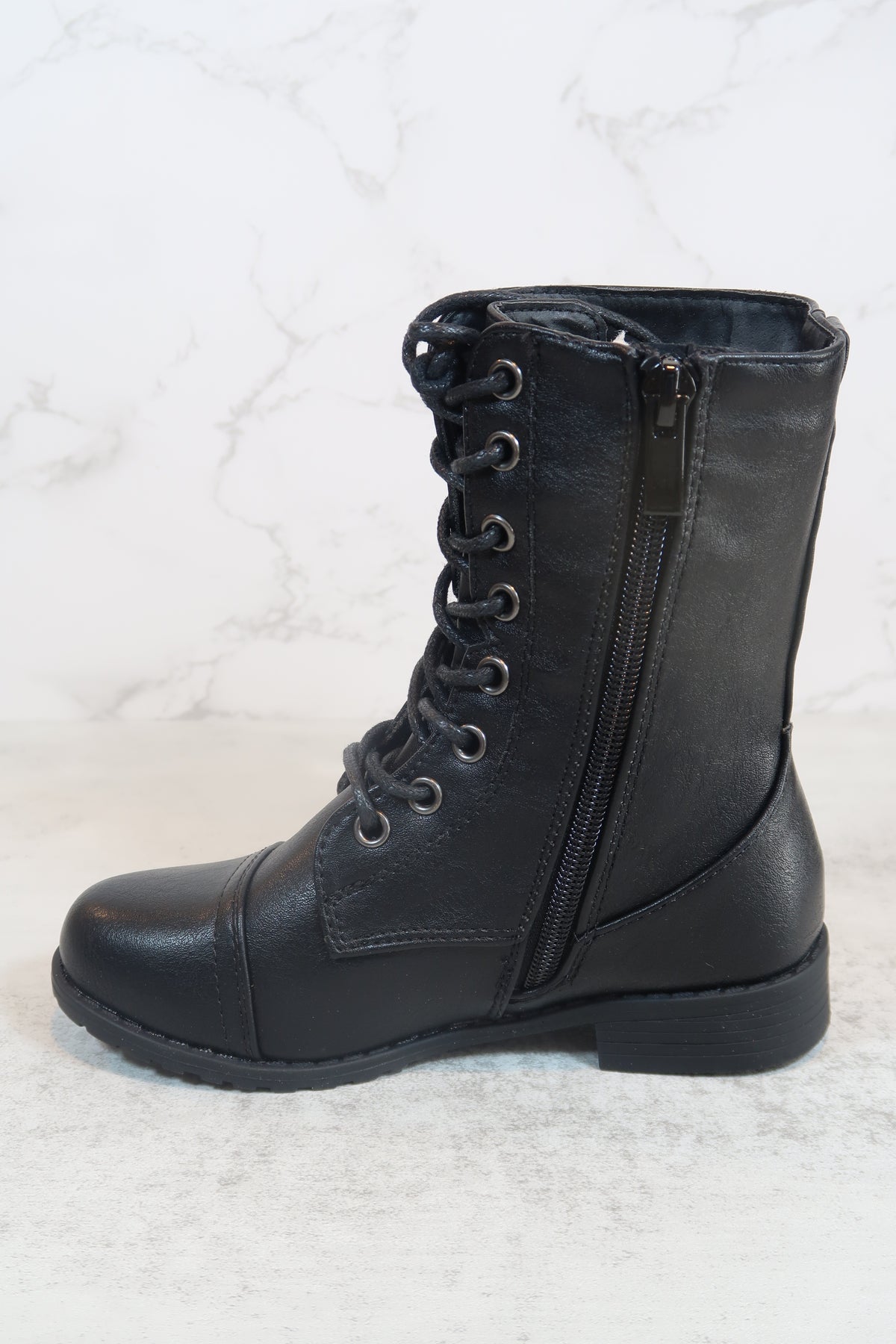 Link Beyonce-62K Girls Lace Up Combat Boots Black