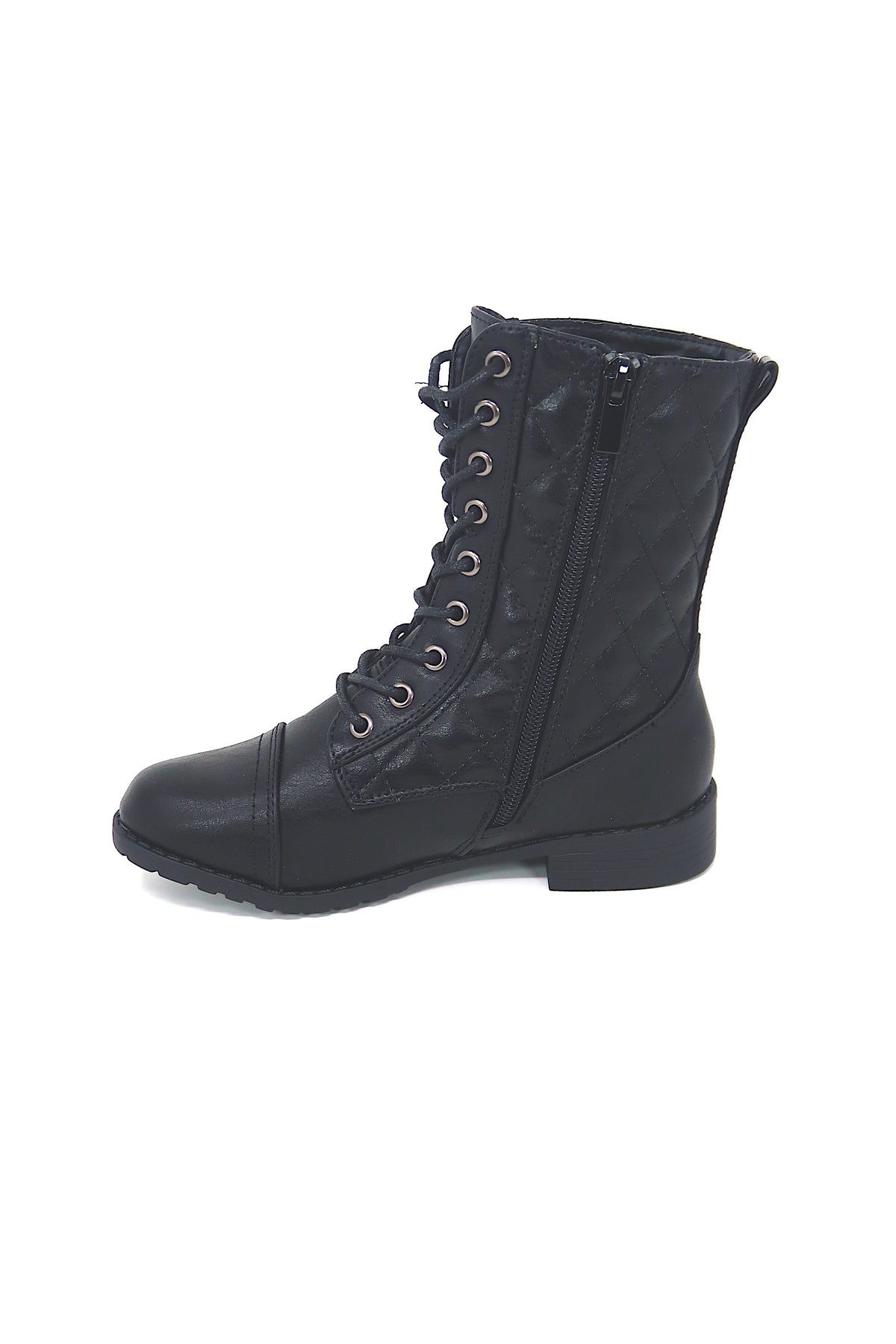 Little Girl&#39;s Lac up &amp; Zip Up Quilted Military Style Combat Boot Black