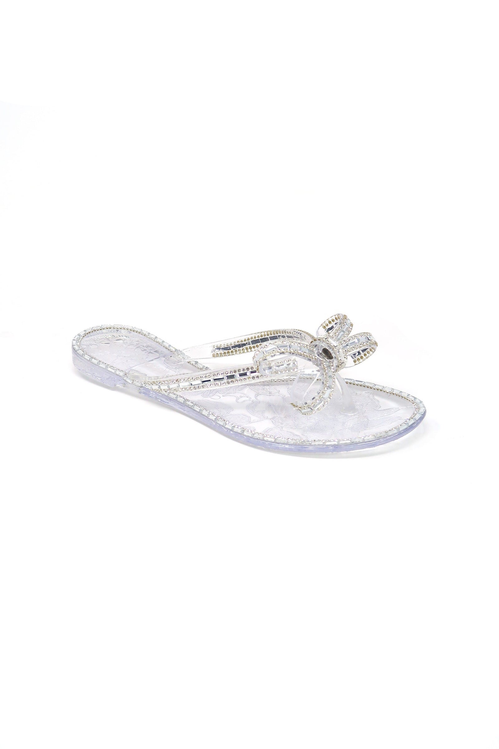 Women's Jelly Rhinestone Bow bling Flip Flops Clear