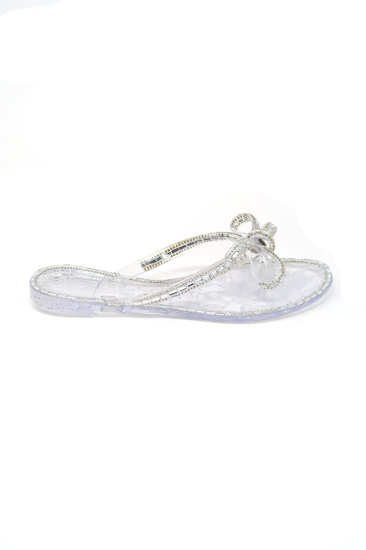 Women&#39;s Jelly Rhinestone Bow bling Flip Flops Clear