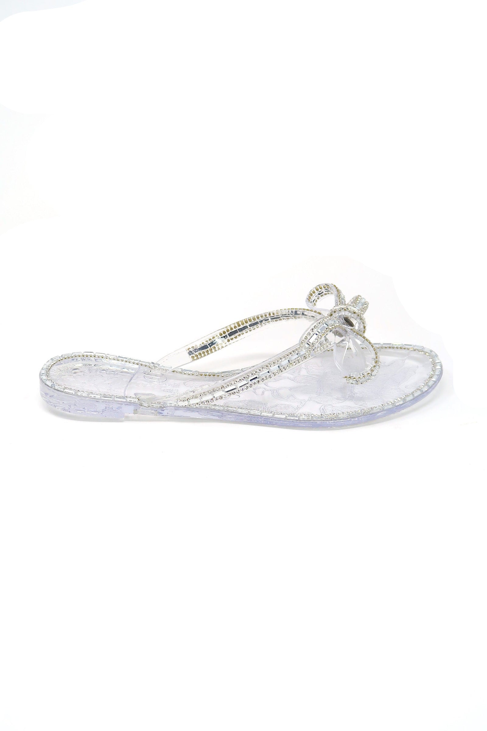 Women's Jelly Rhinestone Bow bling Flip Flops Clear