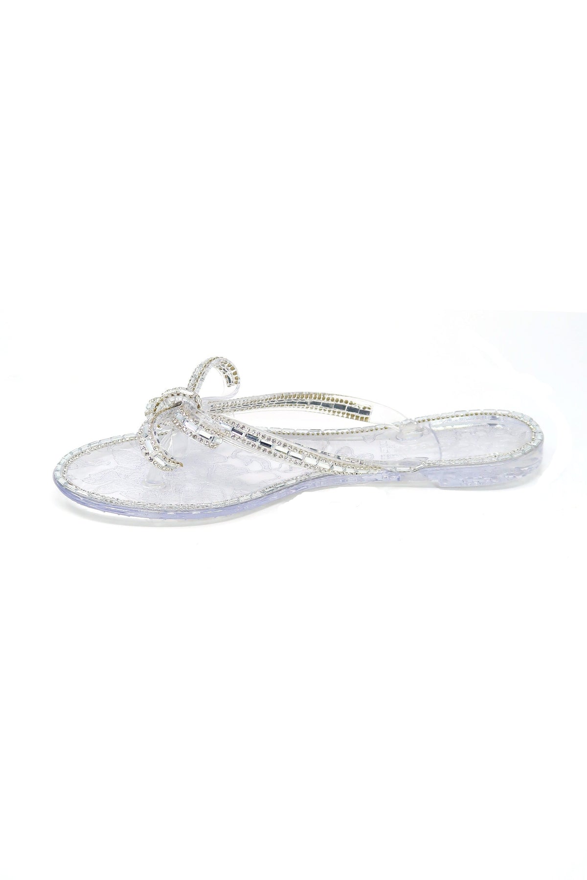 Women&#39;s Jelly Rhinestone Bow bling Flip Flops Clear