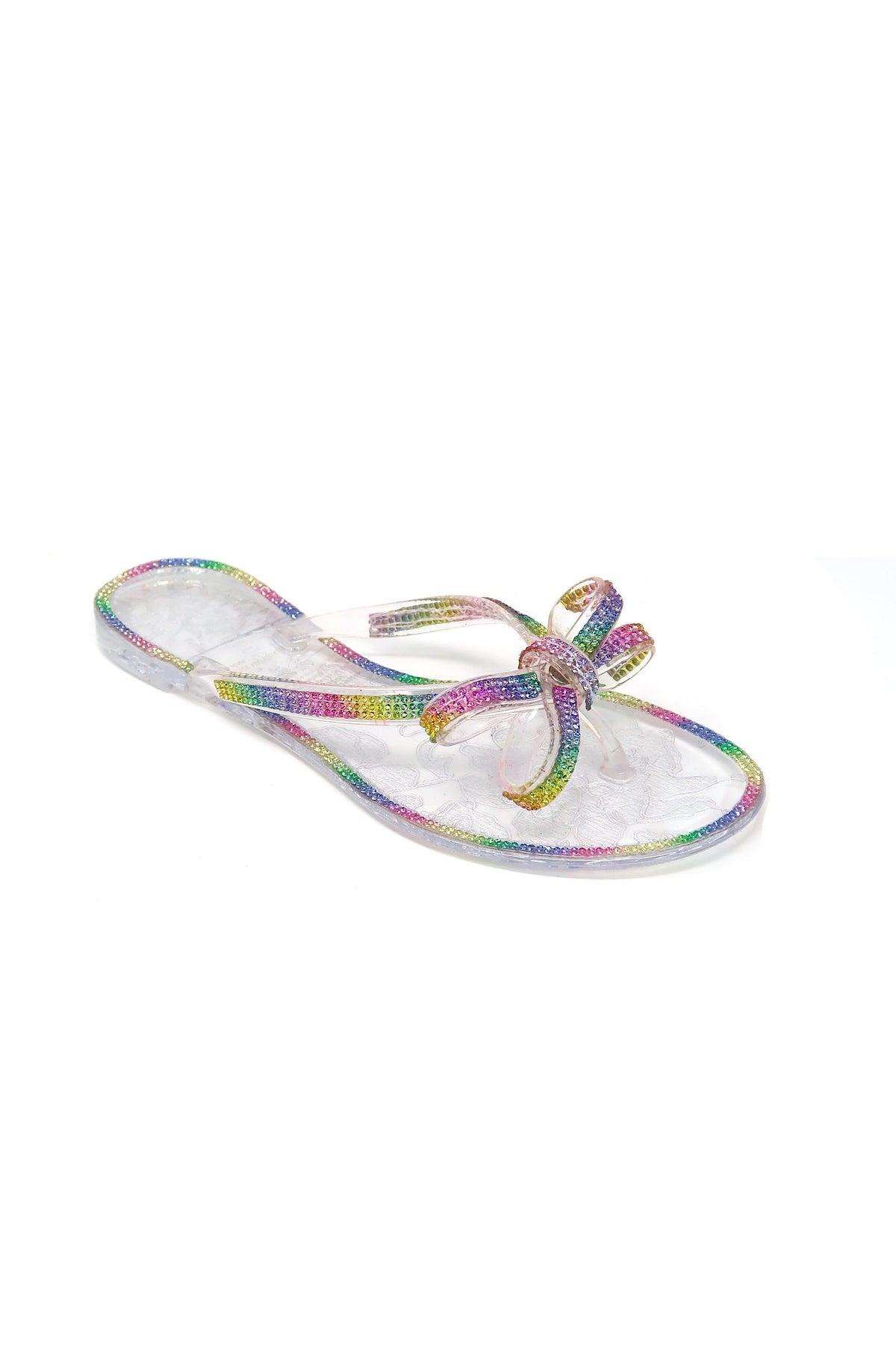 Women&#39;s Jelly Rhinestone Bow bling Flip Flops Multi Clear