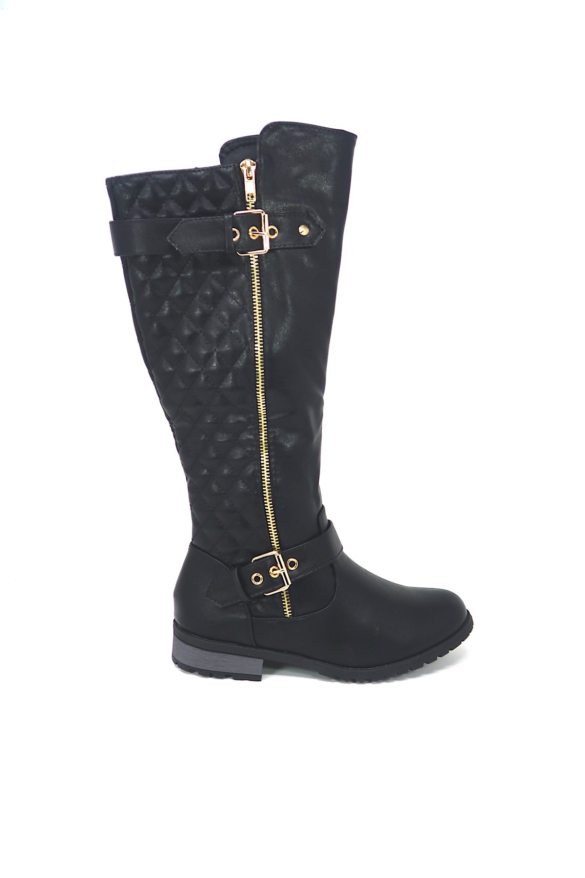 Women&#39;s Winkle Back Shaft Side Zip Knee High Flat Riding Boots Black 