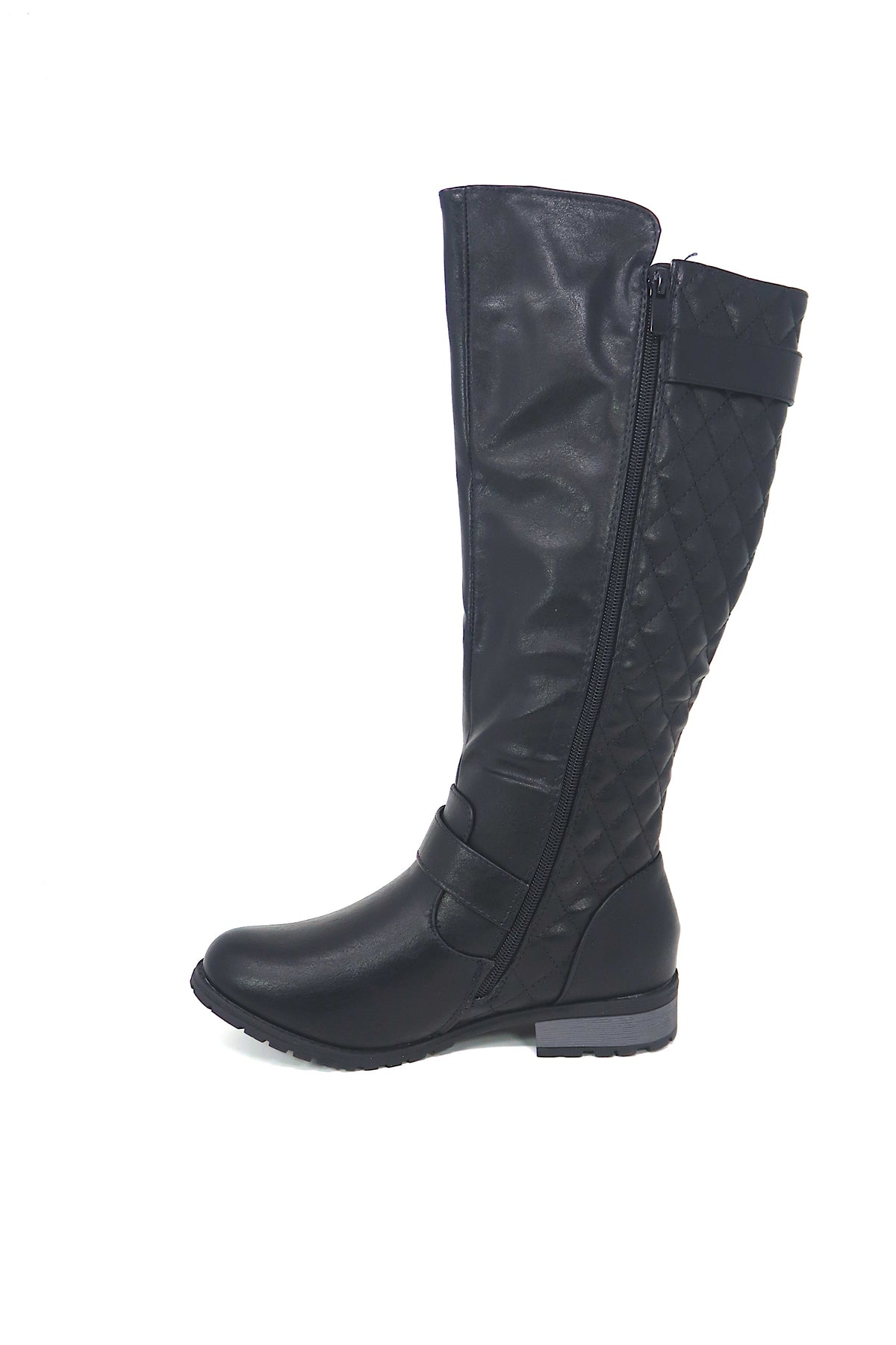 Women&#39;s Winkle Back Shaft Side Zip Knee High Flat Riding Boots Black 