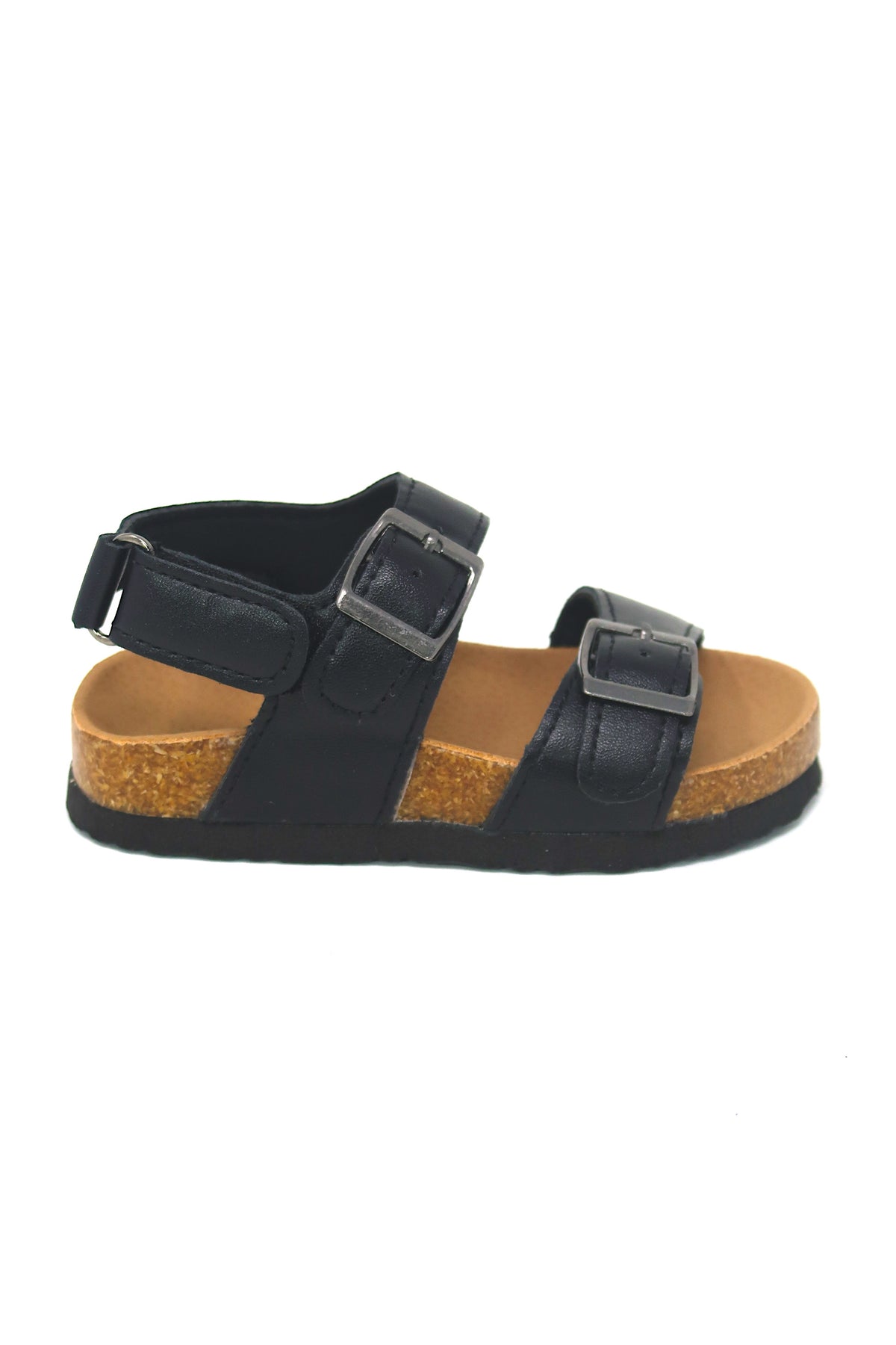 Toddler Girl&#39;s Double Buckle strap cork Hook &amp; Loop Glitter &amp; Pu Flat Sandals Black