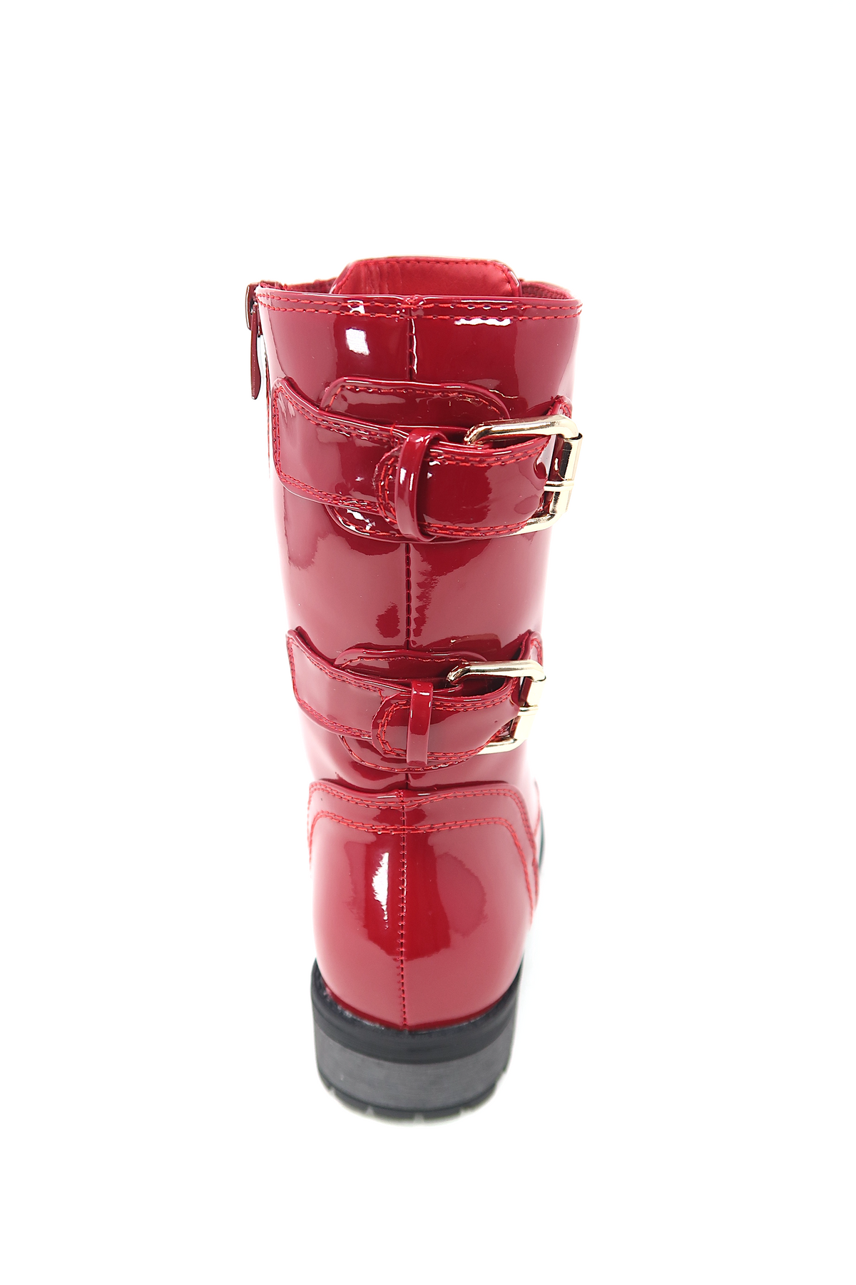 Women&#39;s Patent Color Buckle Strap Style Combat Boots Red Patent