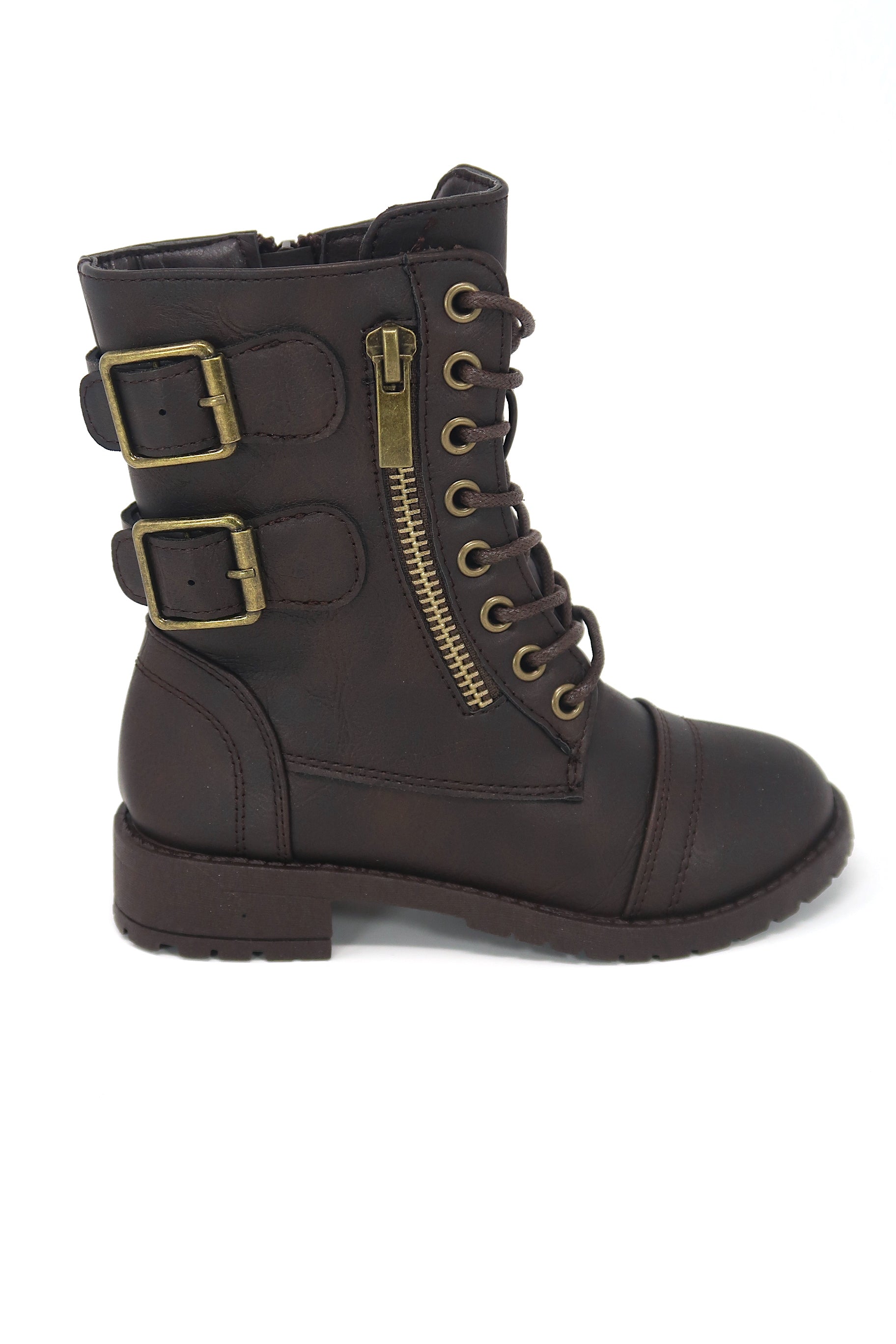 Shop Now | Girls Lace Up & Zip up Combat Boot with Buckle