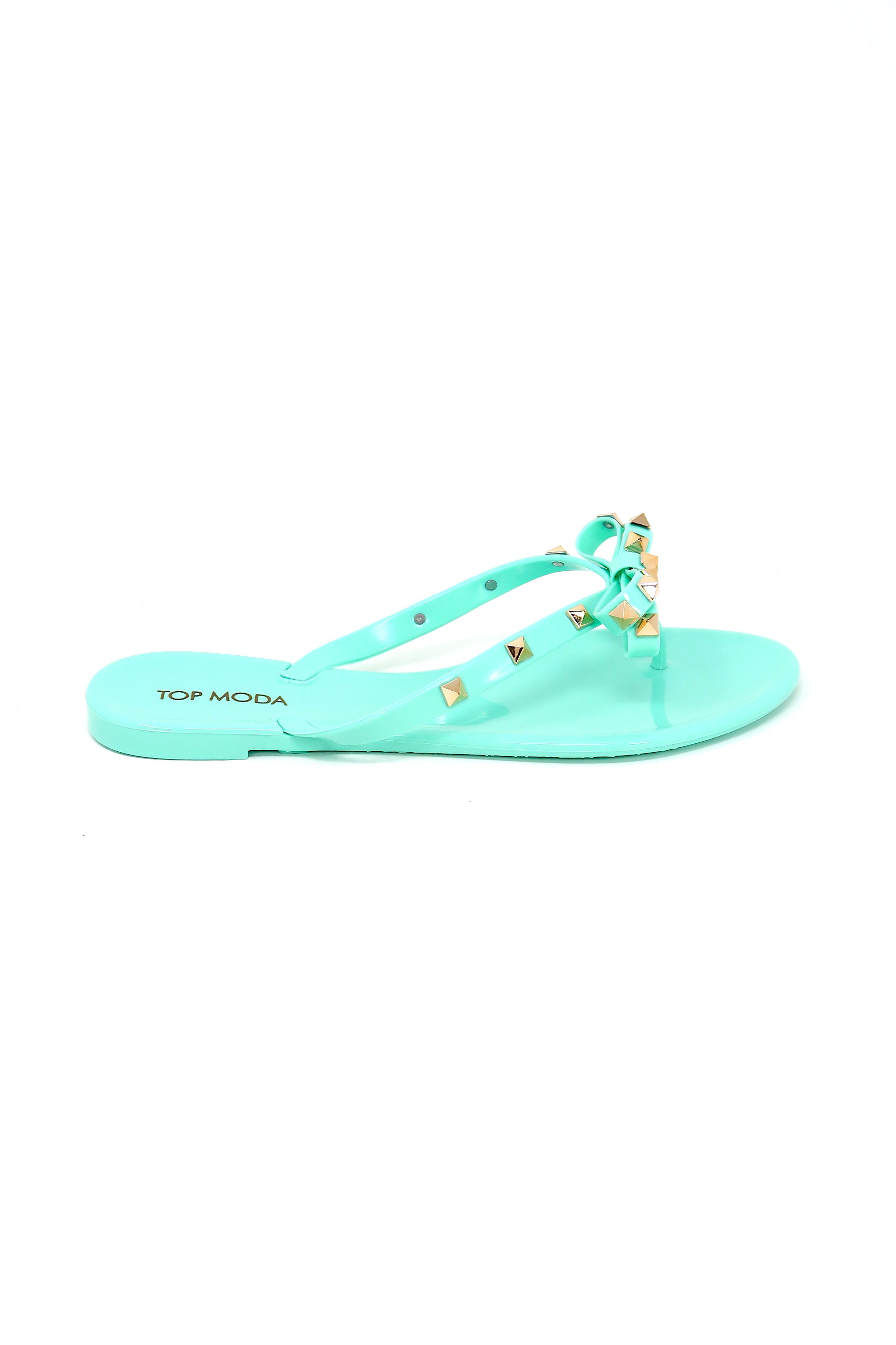 Womens Studded Jelly Flip Flops Sandals with Bow mint