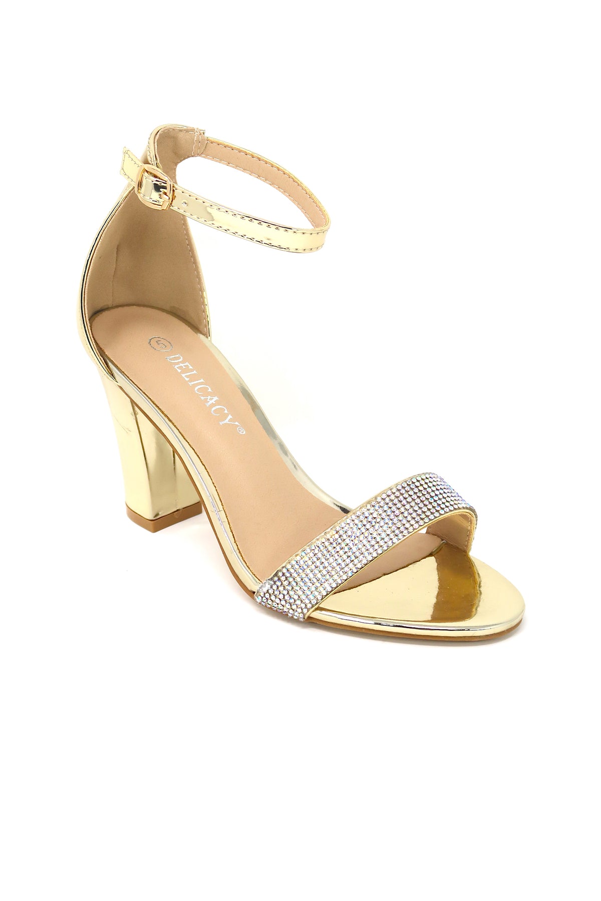 Women&#39;s Over the toe rhinestone strap and ankle buckle strap Gold