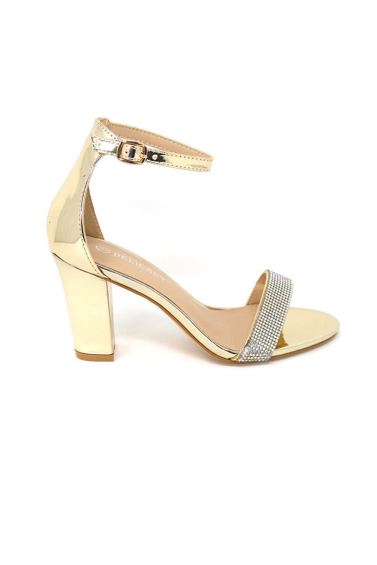 Women&#39;s Over the toe rhinestone strap and ankle buckle strap Gold